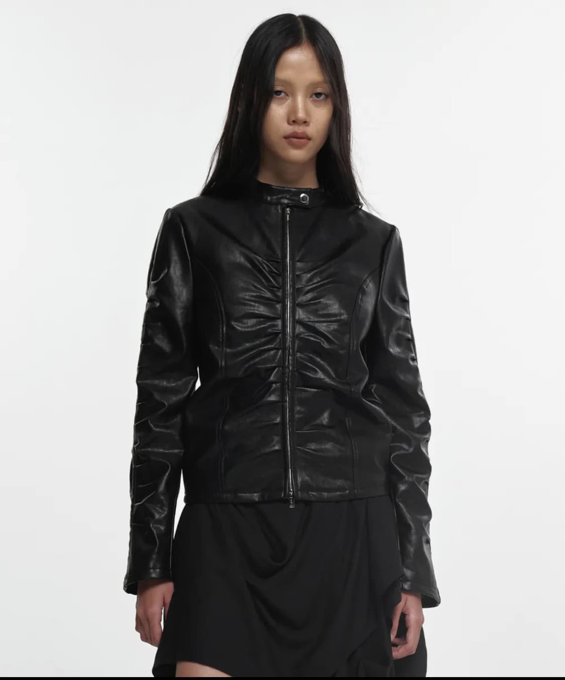 나체 SHIRRING LEATHER JACKET BLACK 상품이미지1
