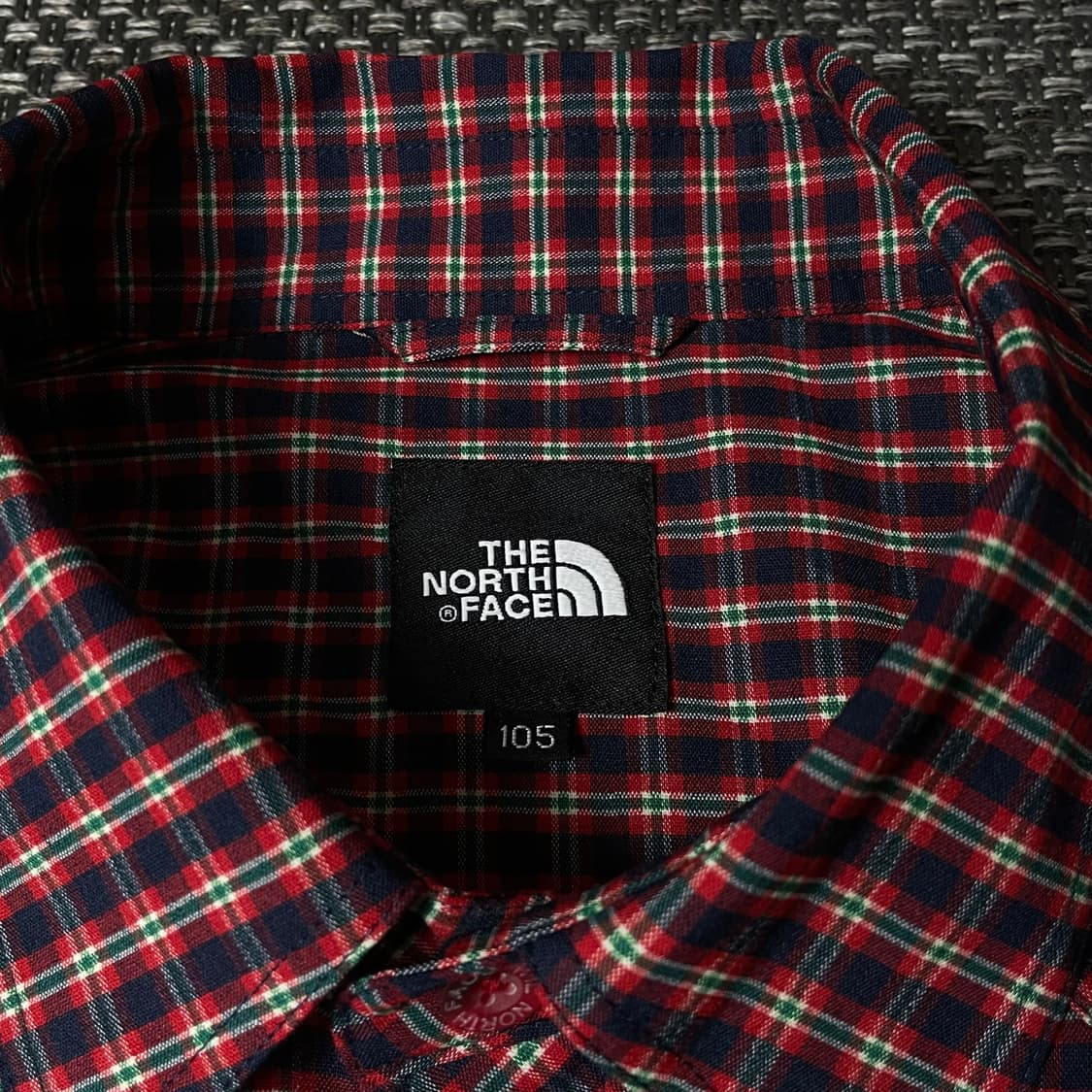 노스페이스 레드 블루 그린 체크 배색 원포켓 폴리 반팔 셔츠105 상품이미지3