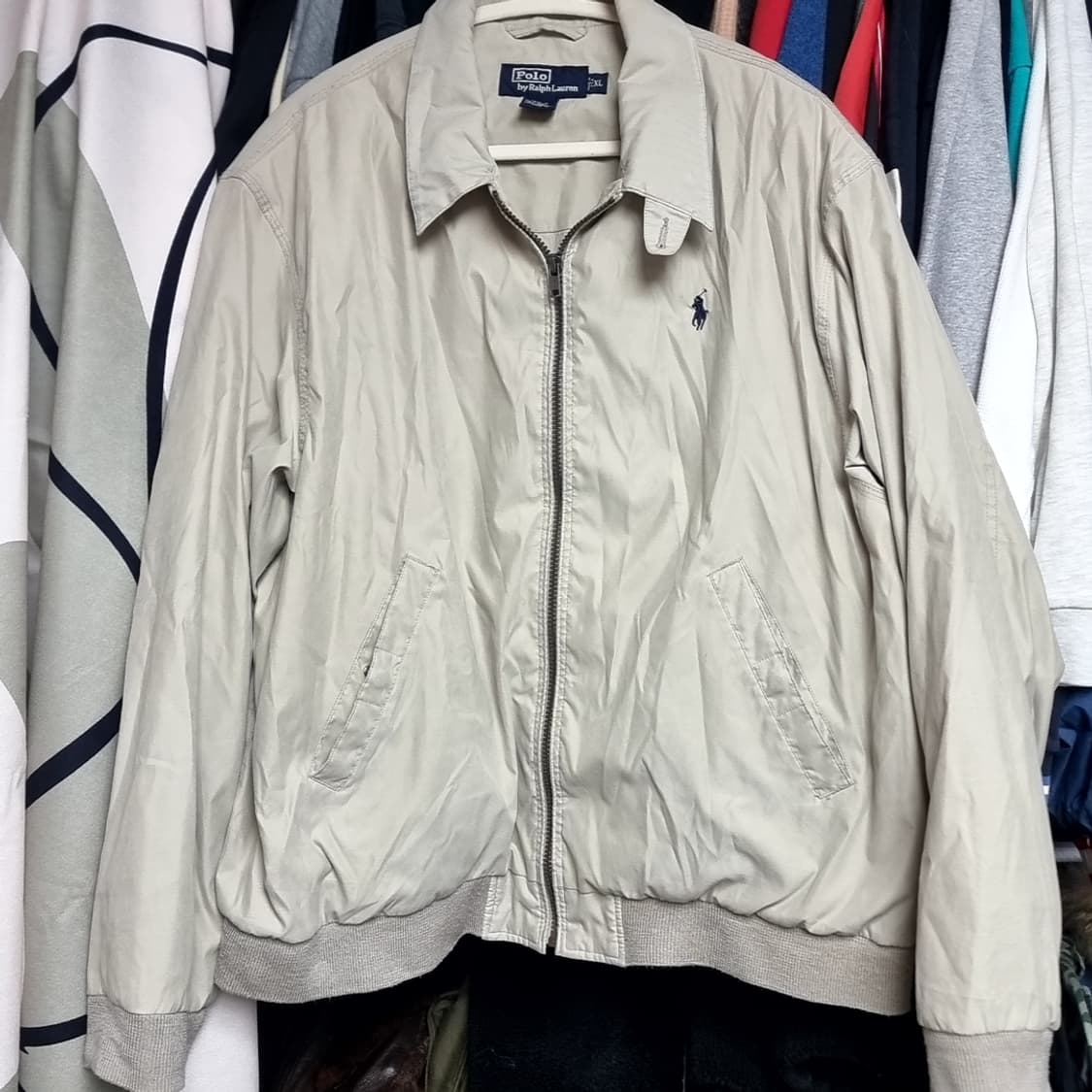 미제 usa 80s 빈티지 폴로 랄프로렌 베이지색 바람막이 점퍼 (XL) 상품이미지1