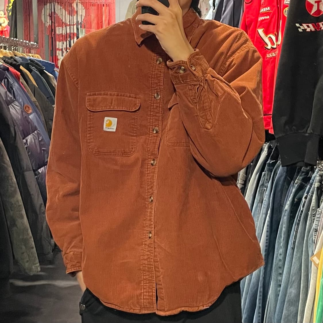 [IM] carhartt 칼하트 오렌지 코랄 코듀로이 긴팔셔츠 상품이미지4