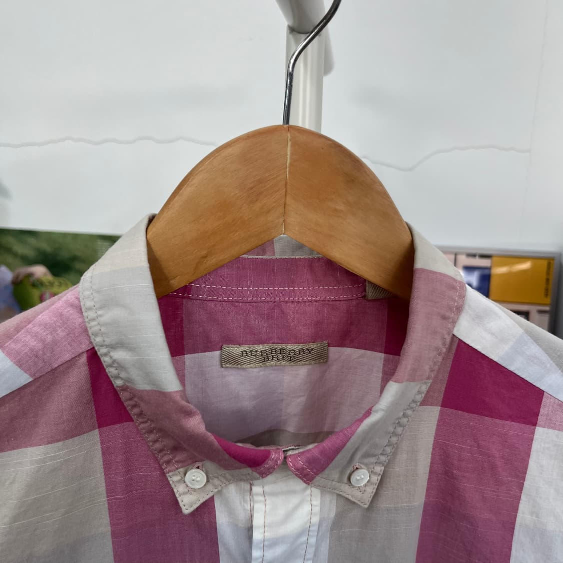 버버리 버튼다운 체크 셔츠 M 상품이미지3