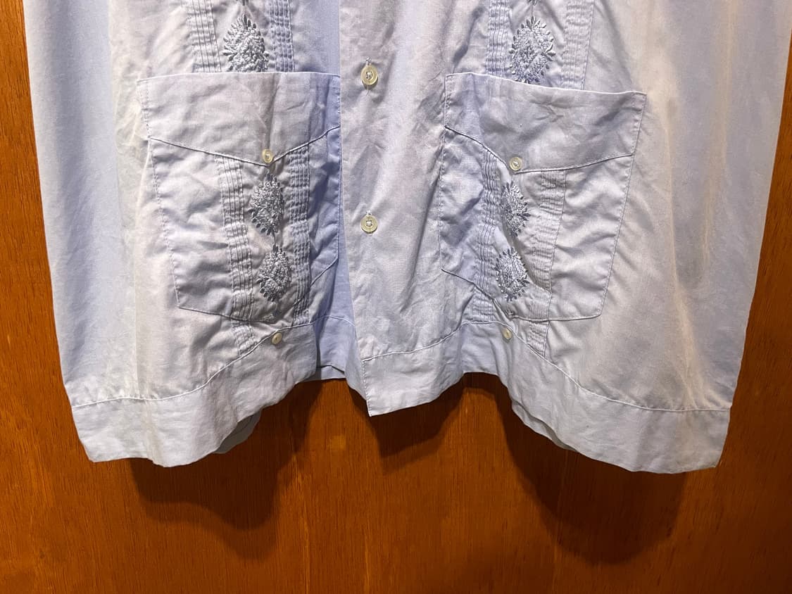 (2XL) 빈티지 쿠바 구아야베라 자수 셔츠 스카이블루 하늘색 상품이미지4