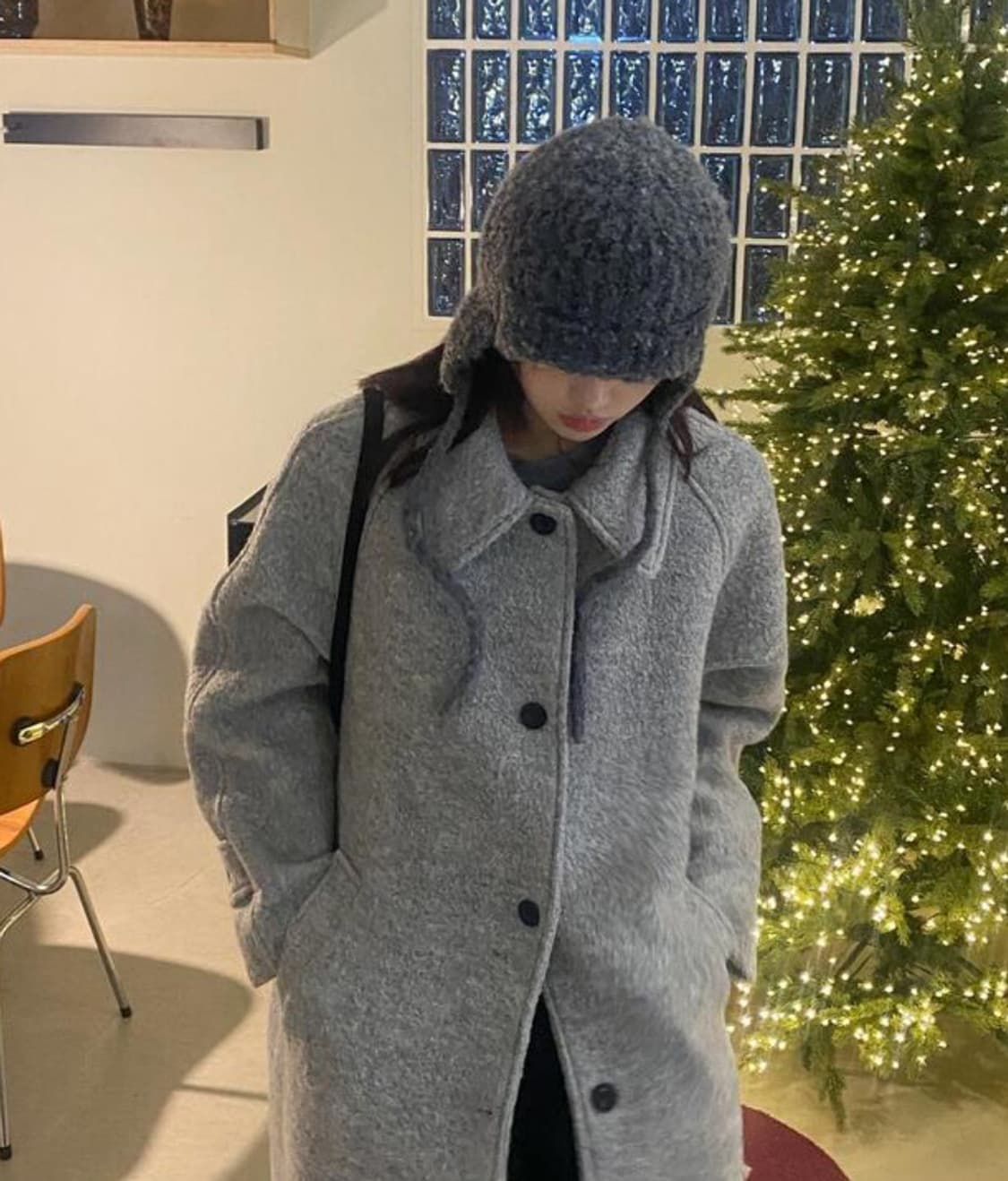 리언스 카라 부클 롱코트 그레이 상품이미지2