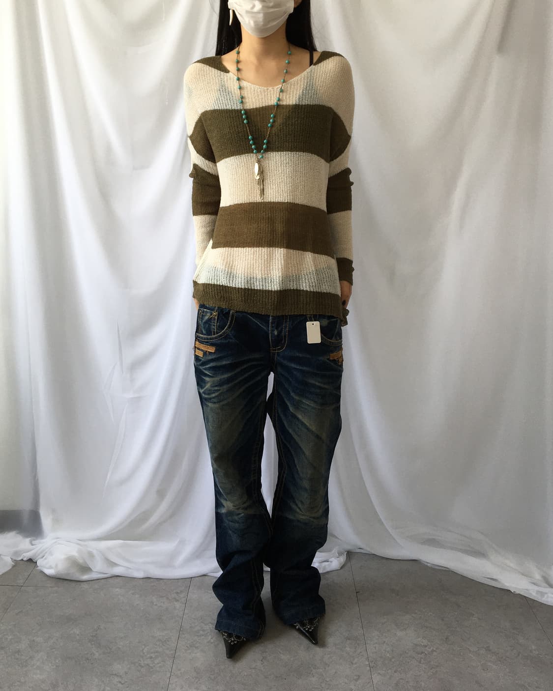 Stripe pattern punching knit 상품이미지6