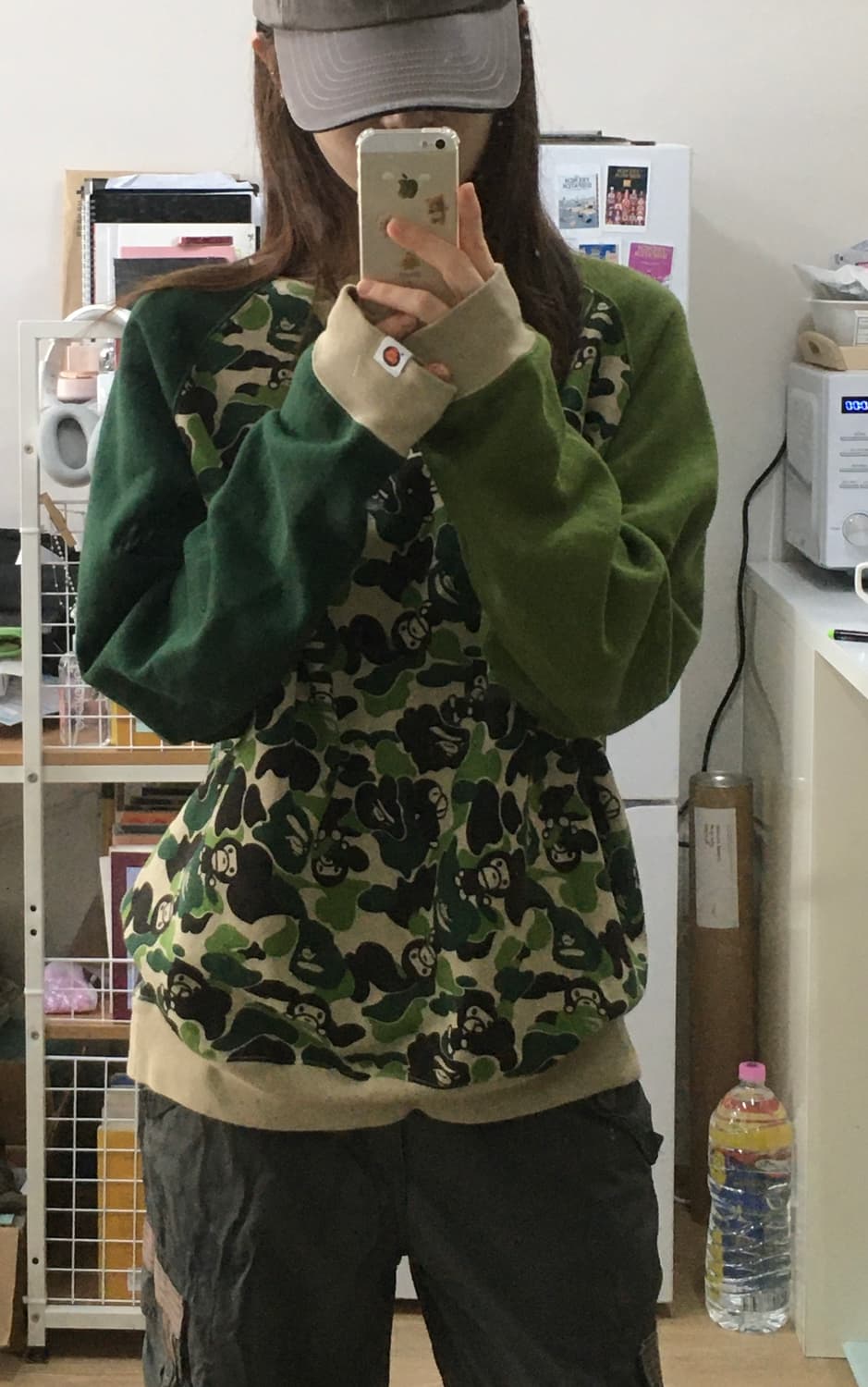 베이프 베이비 마일로 사루 카모 배색 나그랑 맨투맨 녹계 상품이미지7