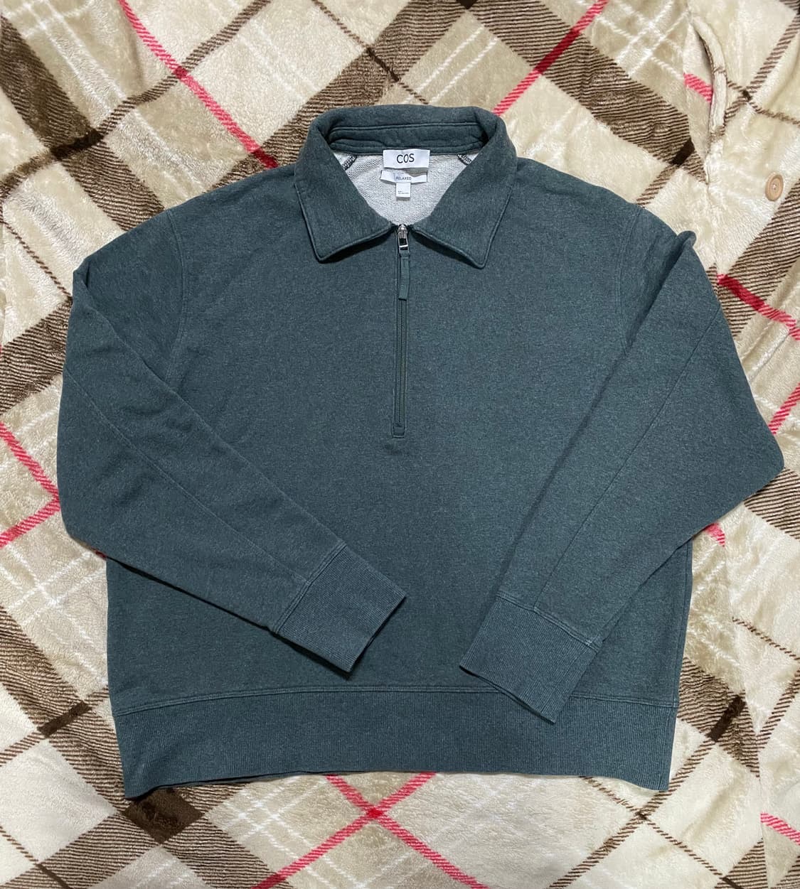 COS 코스 남성 집업 카라 스웻셔츠 다크 그린 100-105 상품이미지1