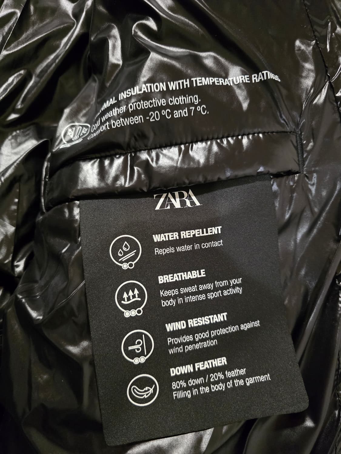 자라 25FW 유광 다운 패딩 점퍼 S 블랙 논후드 상품이미지7