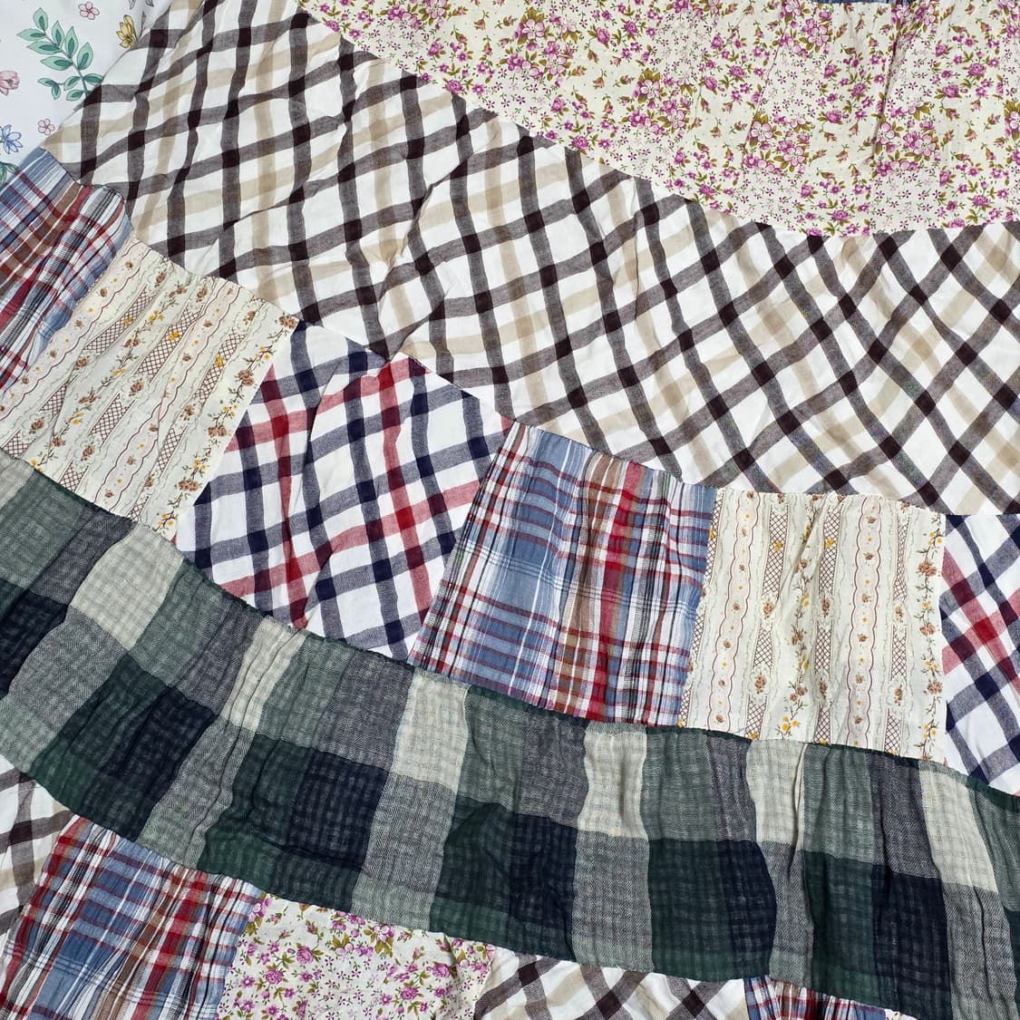 일본빈티지)하구미모리걸st 아오이유우 패치워크 체크 플로럴 롱원피스 상품이미지2