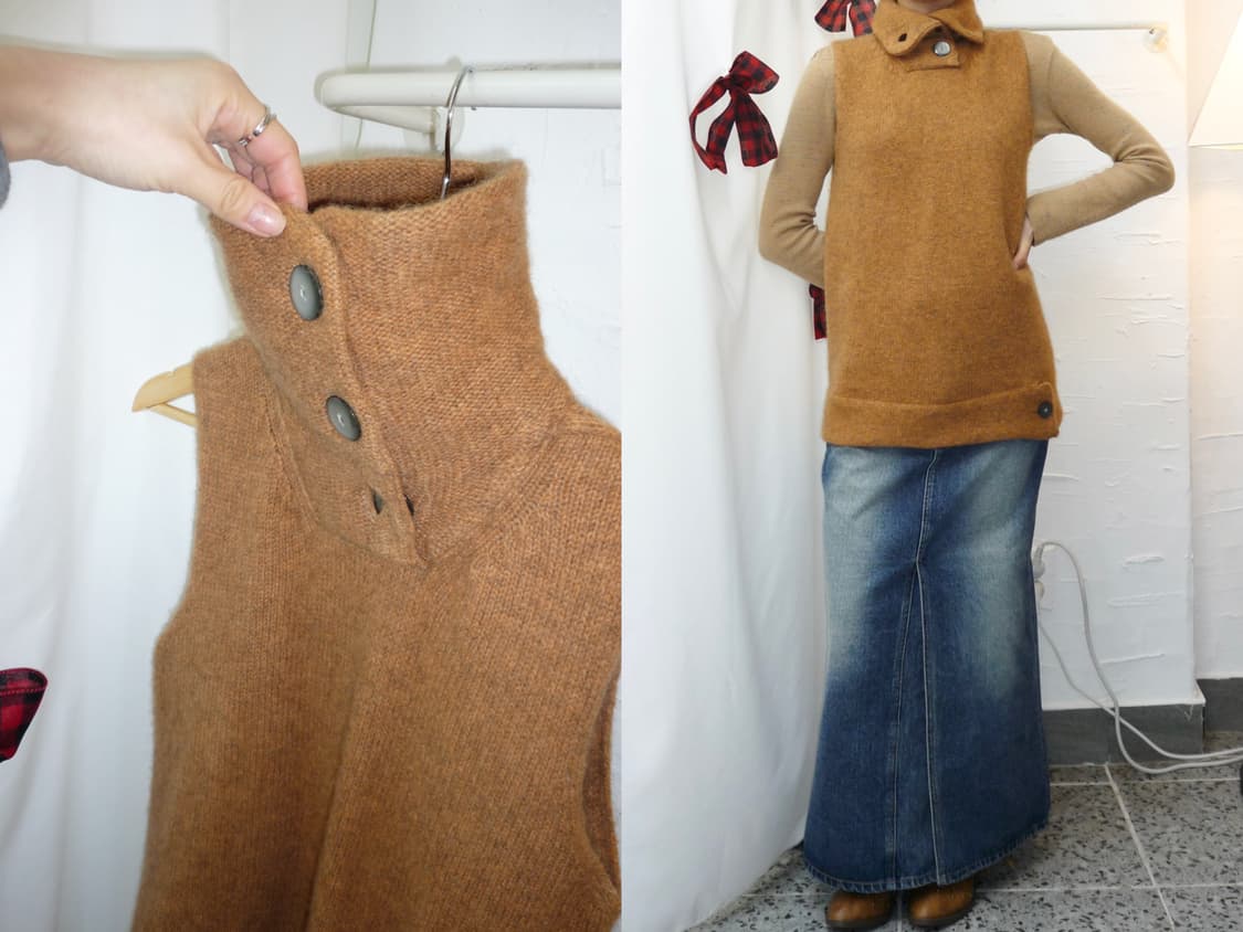 Camel buttons knit vest 상품이미지1