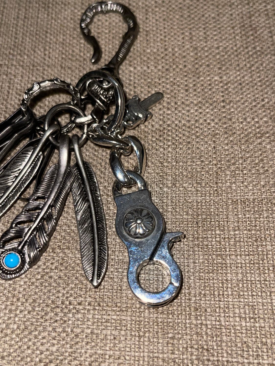 빈티지 실버 터키석 깃털 키링 / 헤비 체인 멀티 참 키체인 상품이미지4