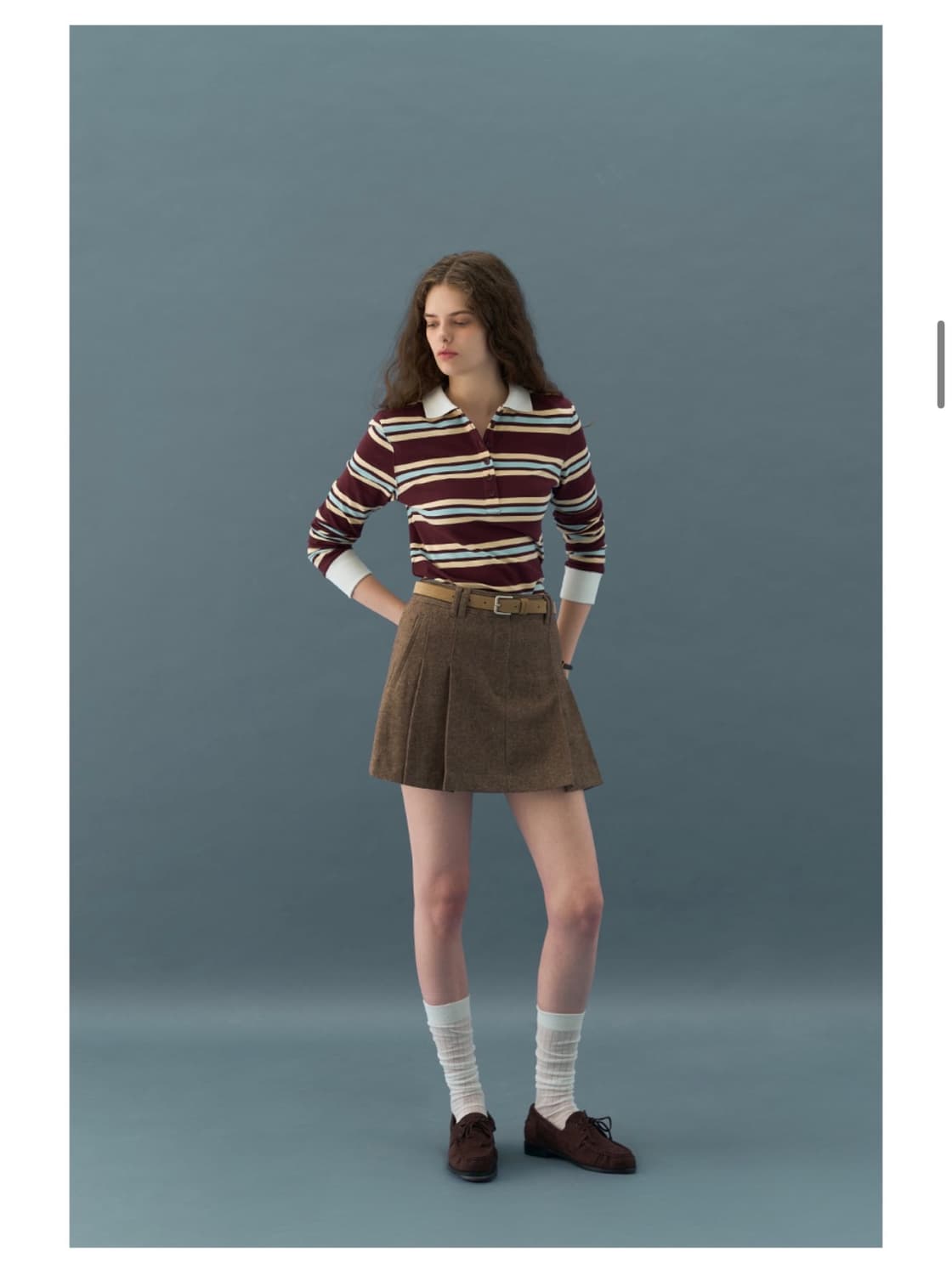 (S) 드로우핏 우먼 멀티 스트라이프 슬림 카라 피케 티셔츠 판매 상품이미지3