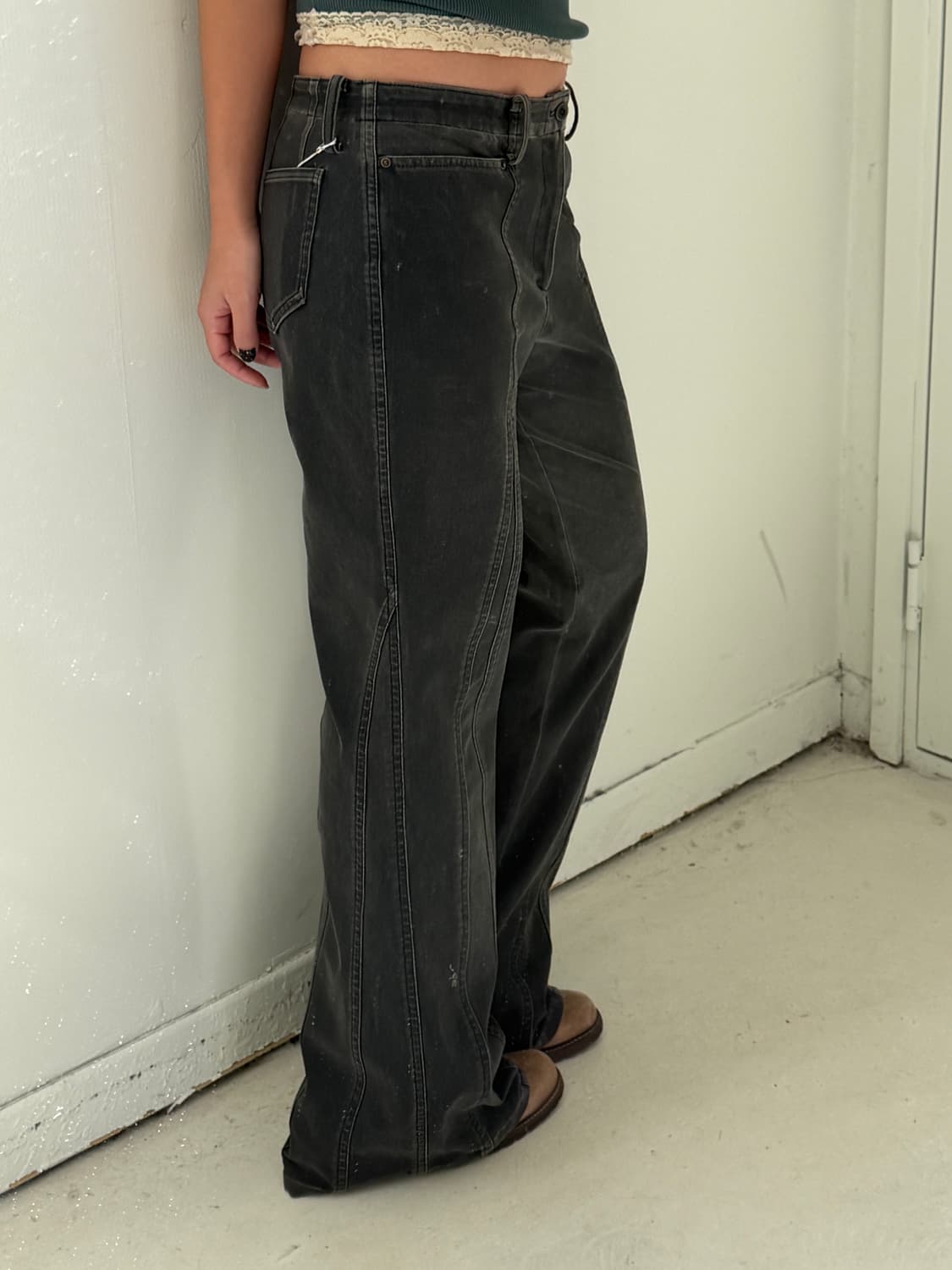 일본빈티지 흑청 디테일 부츠컷 데님팬츠 상품이미지2