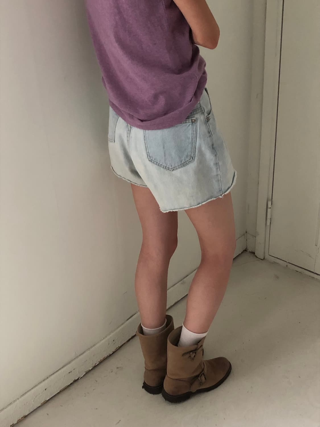 일본빈티지 연청 데님 숏팬츠 상품이미지3