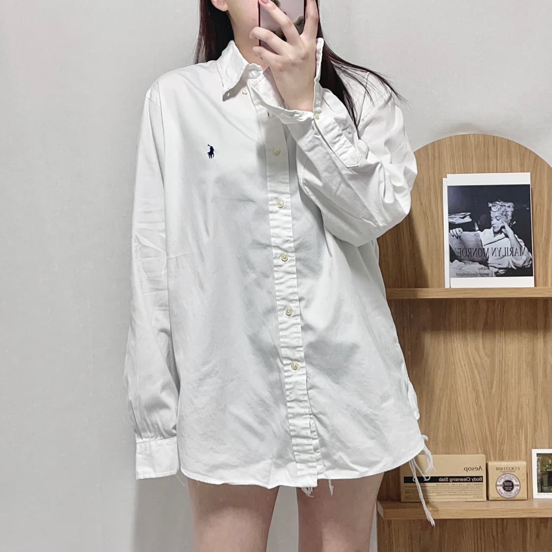 [정품] 폴로 화이트 / 네이비포니 솔리드 셔츠 [ 180/100A ] 상품이미지3