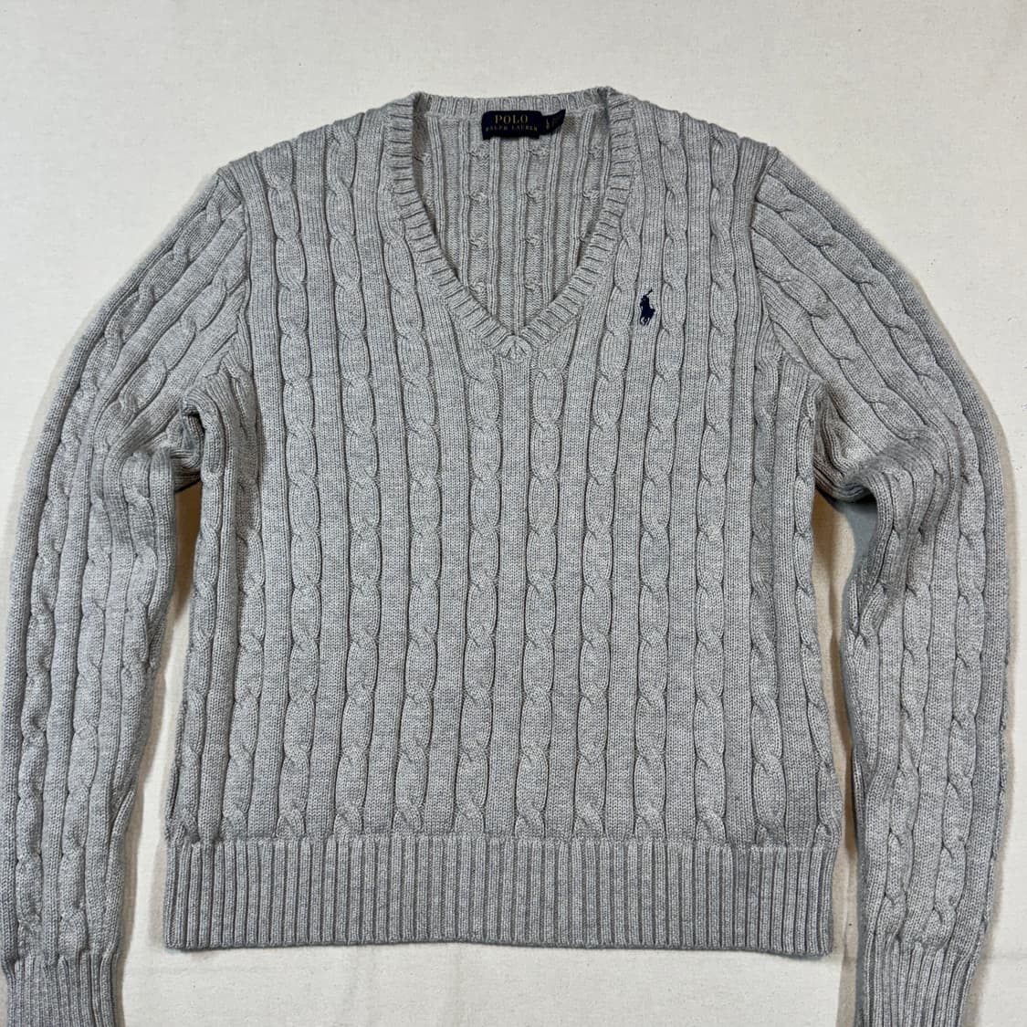 L) 폴로 랄프로렌 코튼 케이블 꽈배기 브이넥 니트 그레이 상품이미지2