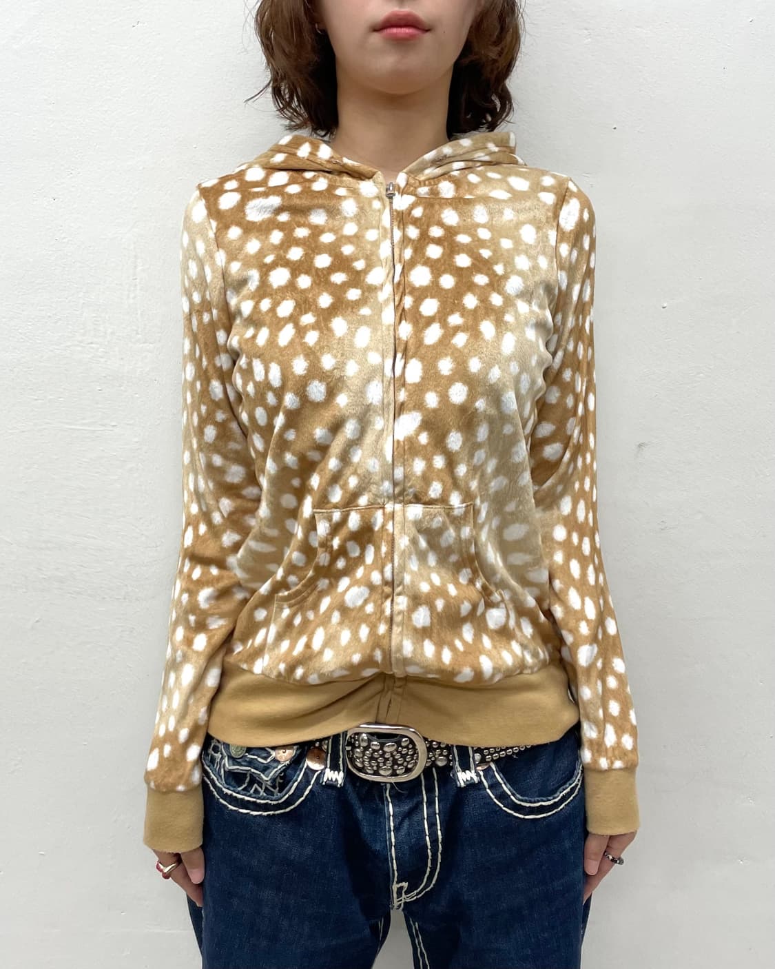 Brown Dot Fur Hooded Zip-Up 상품이미지2
