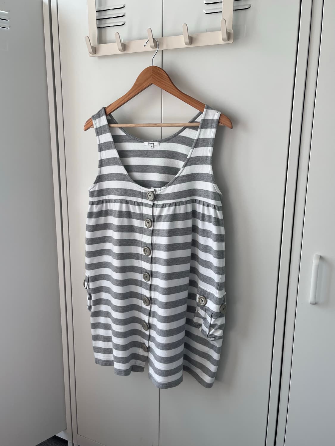 J-honey 단추 스트라이프 핀턱 나시 원피스 상품이미지3