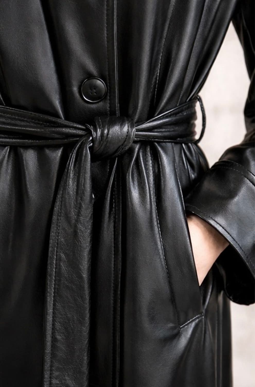 블랙 레더 롱 자켓  상품이미지5