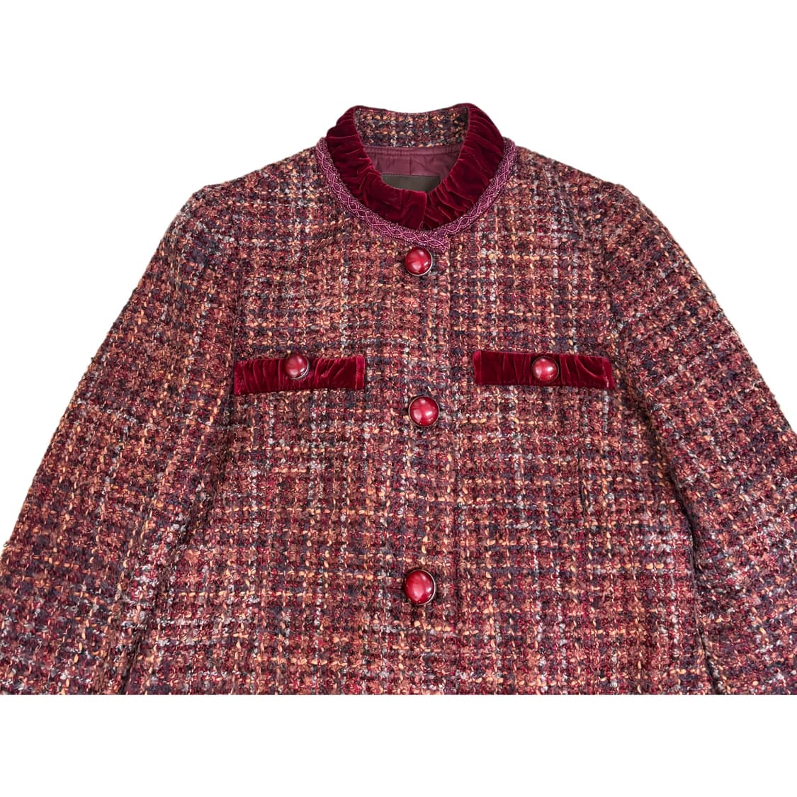 빈티지 다크레드벨벳 포인트 트위드 롱자켓/코트 상품이미지3