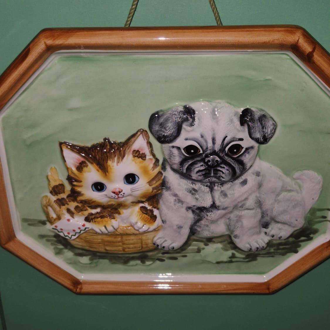 70s 가토 고양이&강아지 포셀린 벽걸이 3D 액자 상품이미지6