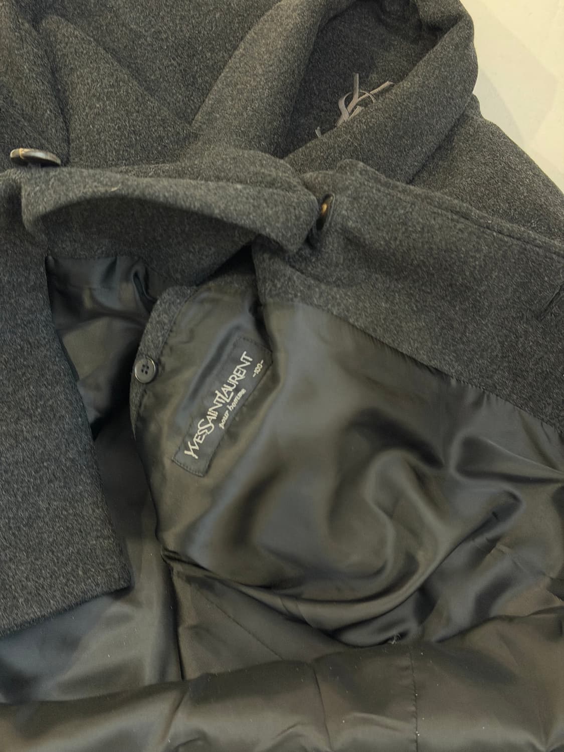 90s YSL 입생로랑 포켓로고 발마칸 울 코트 딥그레이 상품이미지6