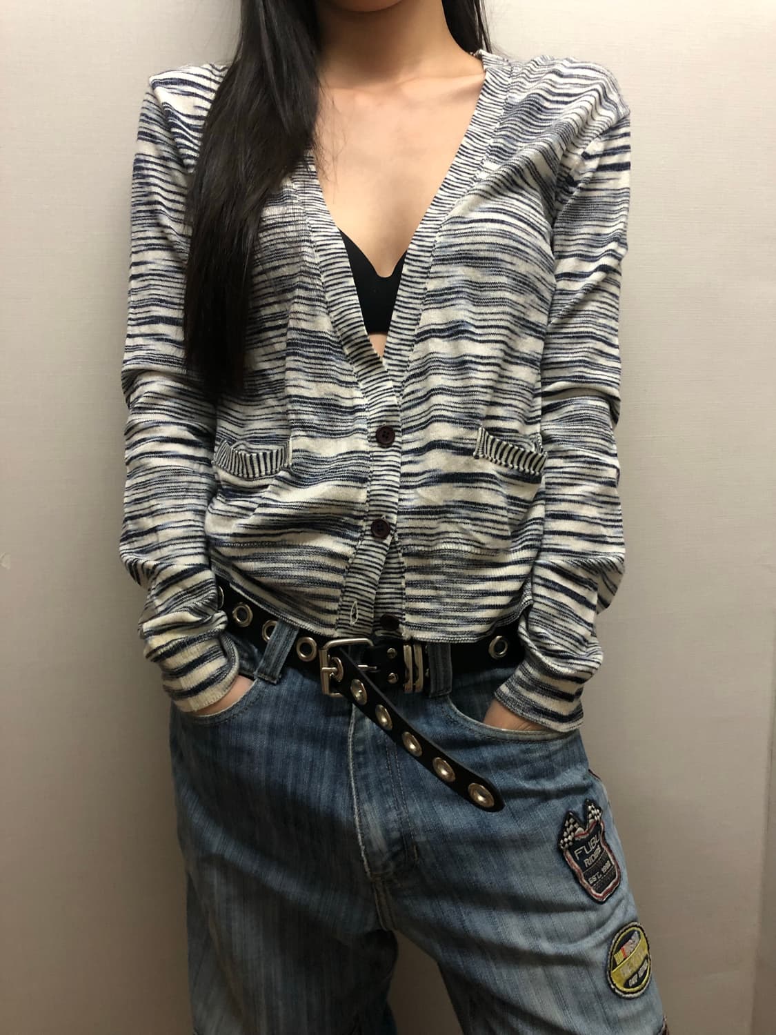 빈티지 코데즈컴바인 그레이 스트라이프 가디건 상품이미지1