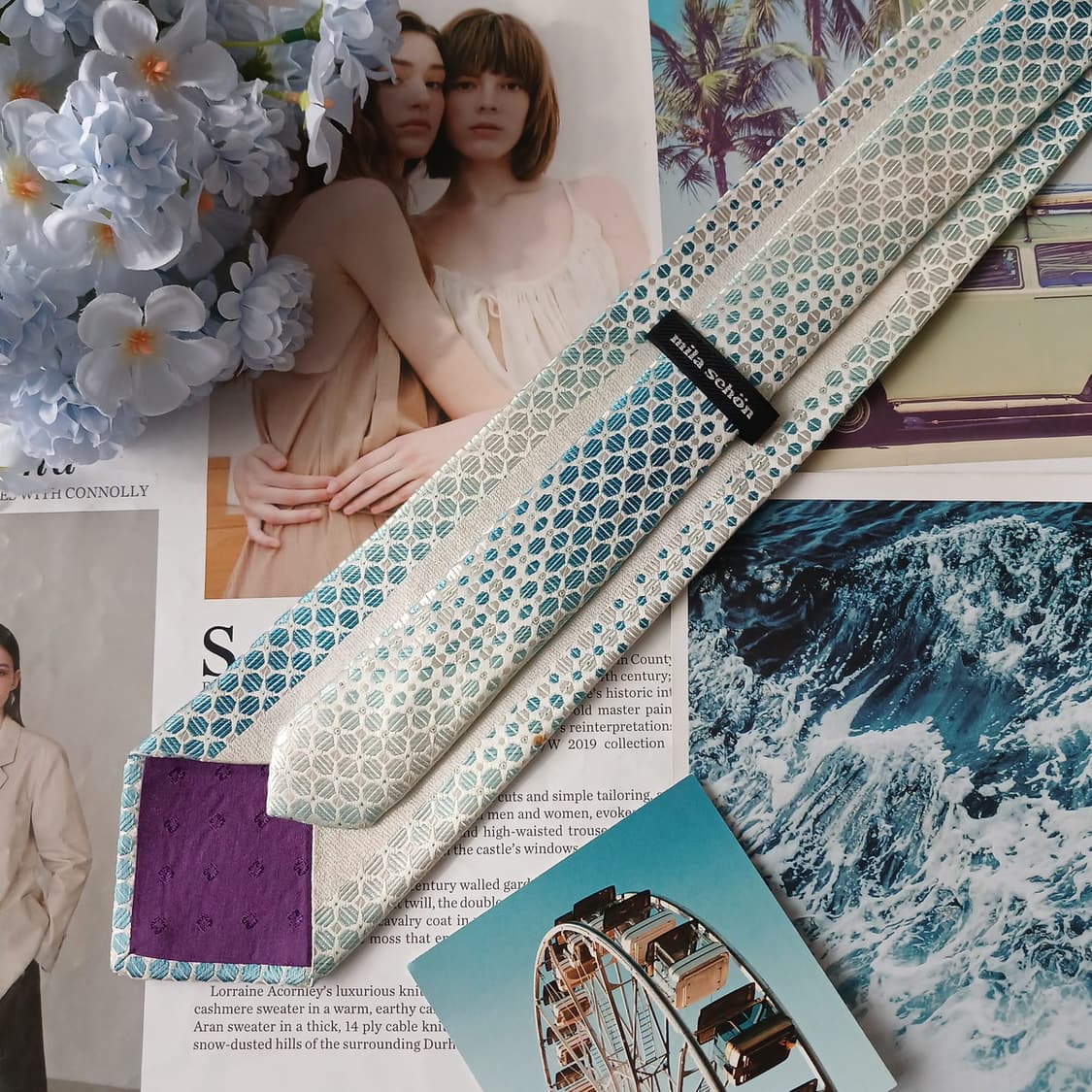 밀라숀 실크 아이보리 기하 패턴 넥타이 8.8cm A등급 A19876
 상품이미지5