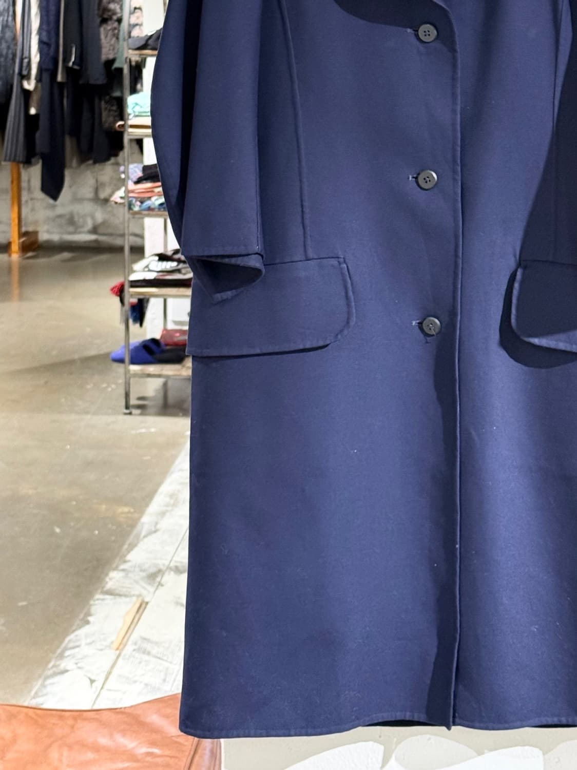 질샌더 네이비 와이드 슬리브 싱글 롱 코트 상품이미지5