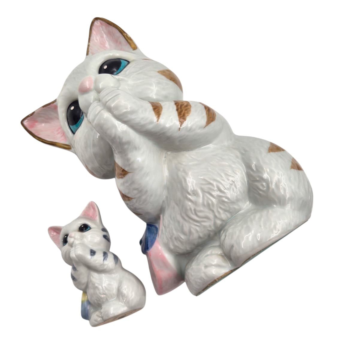 80s 미노야키 포셀린 기도 고양이 빅 피겨린 세트 상품이미지4