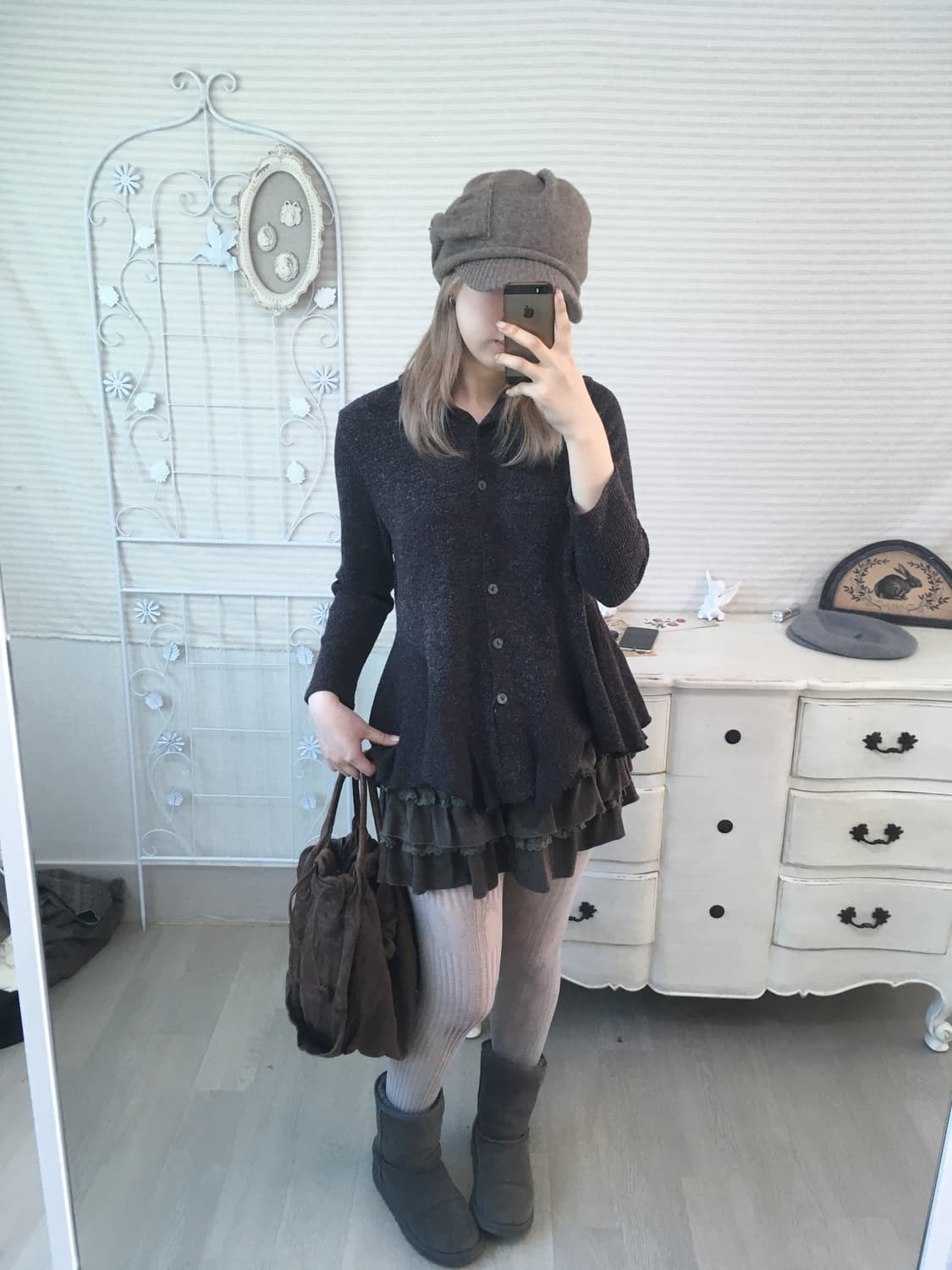 jpn vintage deep brown frill knit cd 상품이미지5