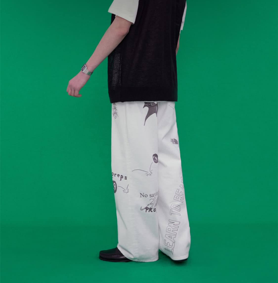 비바스튜디오 드로잉 데님 팬츠 화이트 청바지 L 상품이미지2