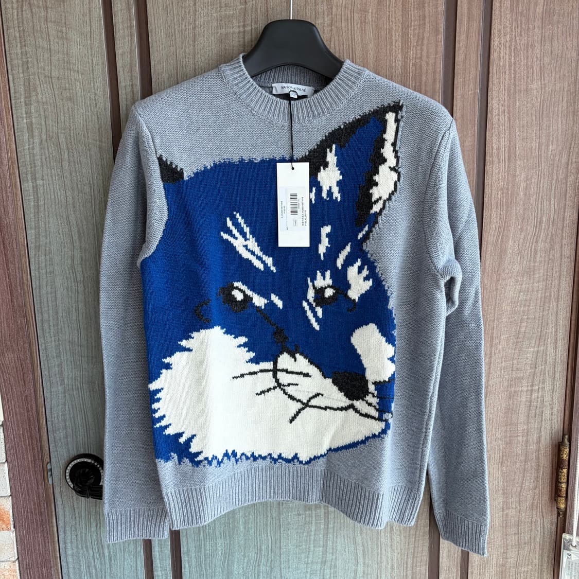 새상품(XS)메종키츠네 빅 폭스헤드 자카드 니트 그레이 상품이미지1