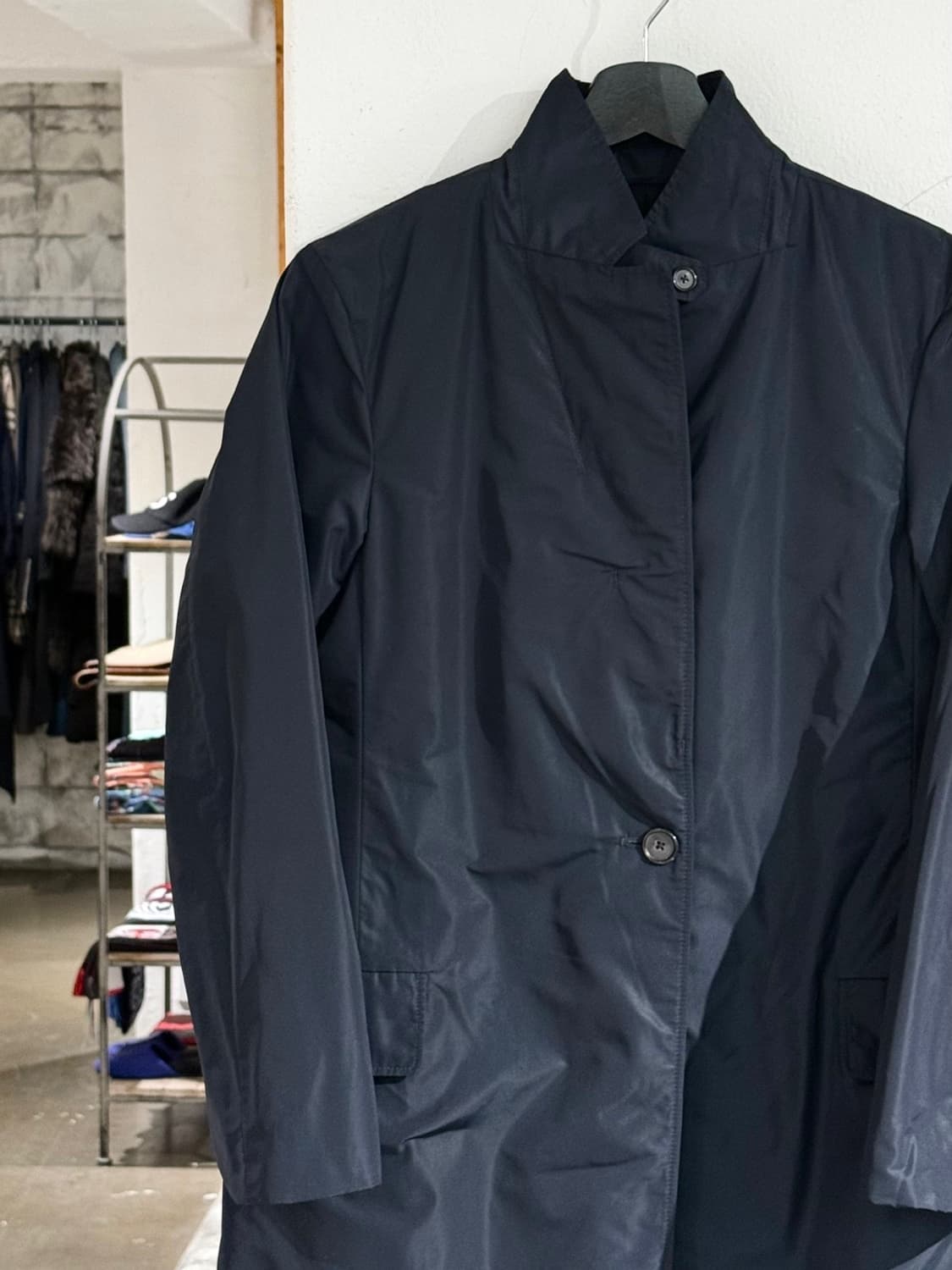 질샌더 네이비 하이넥 버튼 폴리 코트 상품이미지2