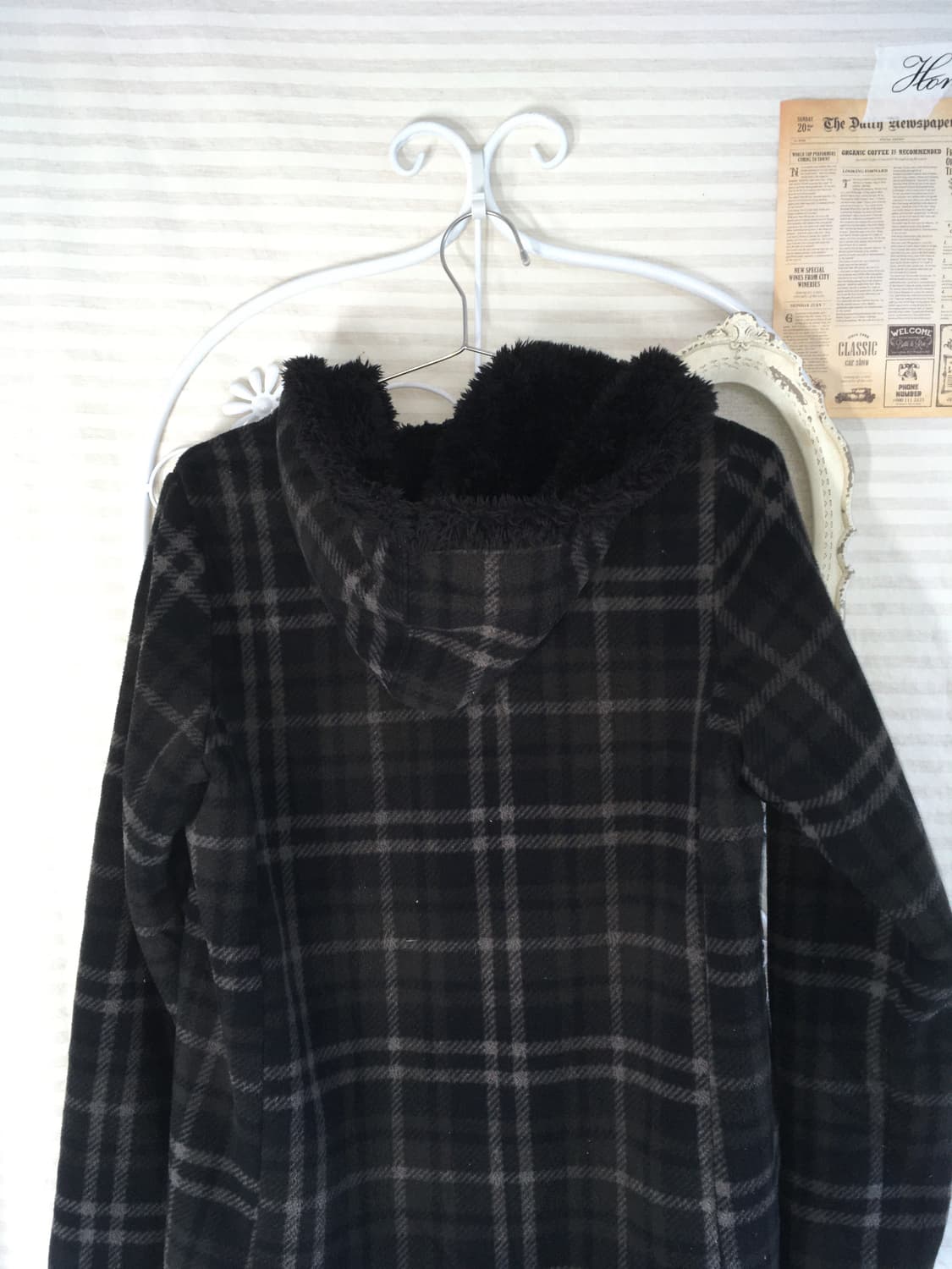 일본빈티지 카키 타탄 체크 후드 무스탕 집업 상품이미지7