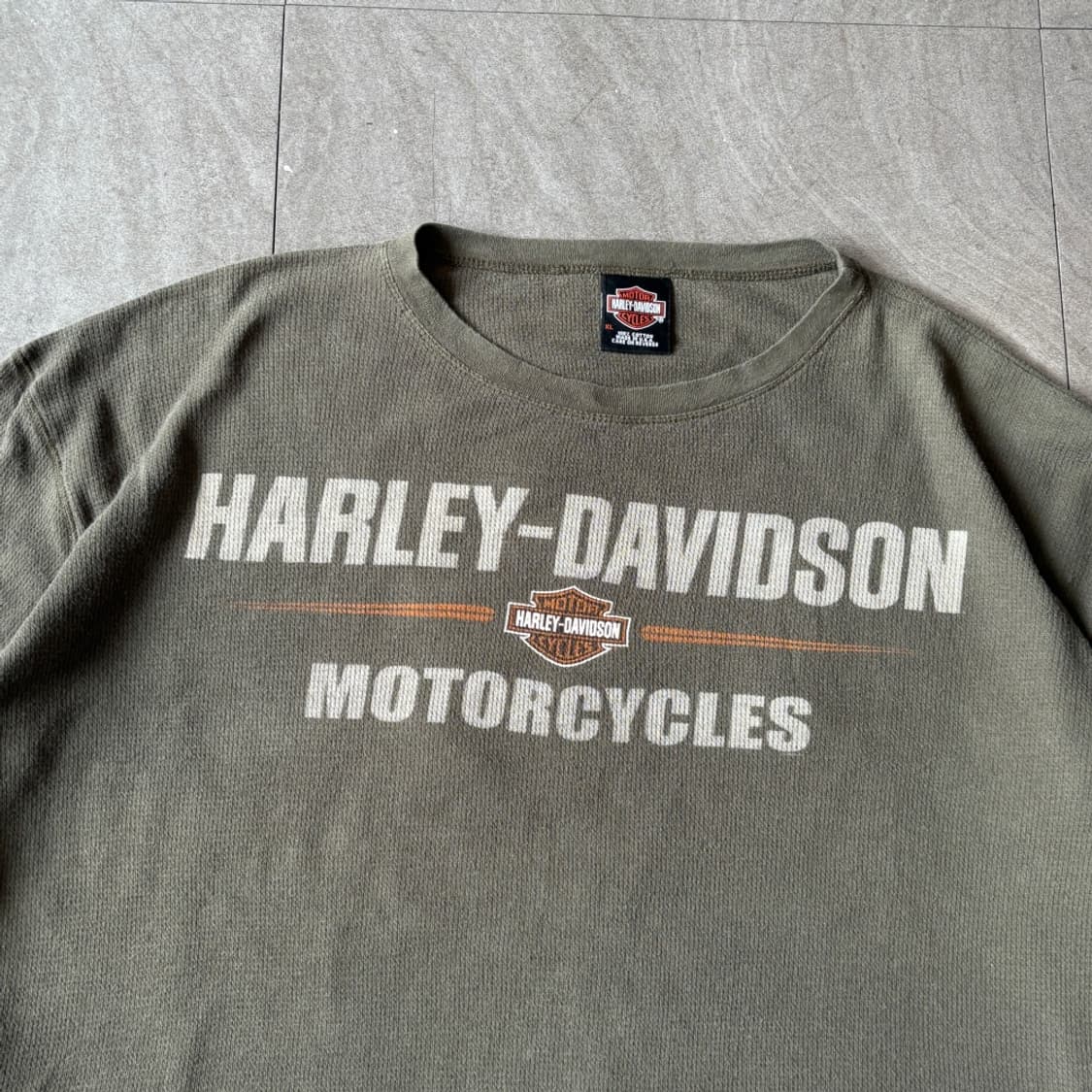 00년대 미국 생산 할리데이비슨 롱슬리브 카키 와플 티셔츠 상품이미지3