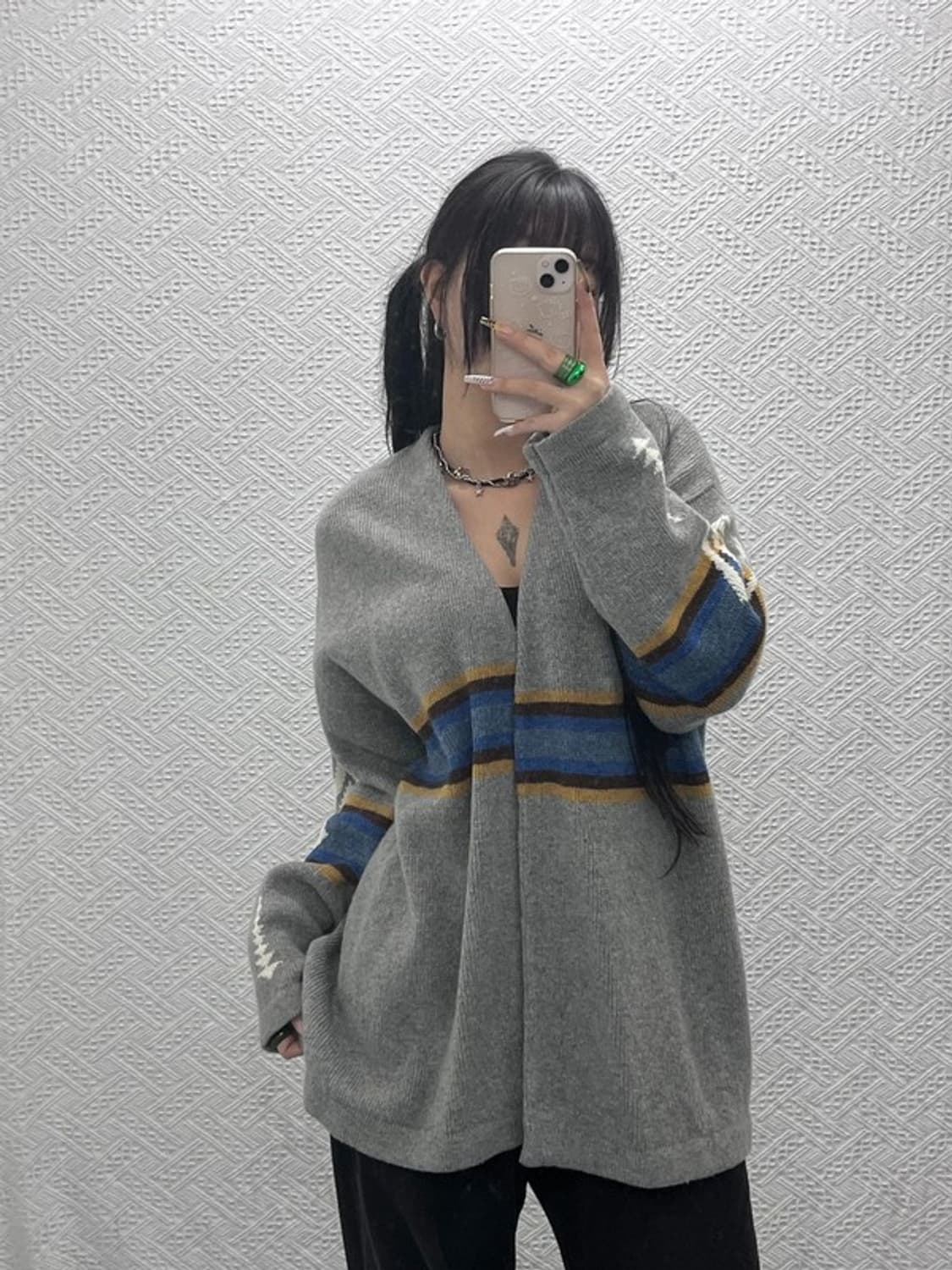 펜들턴 히피 나바호 사우스웨스턴 그레이 울 가디건 L C08043 상품이미지1