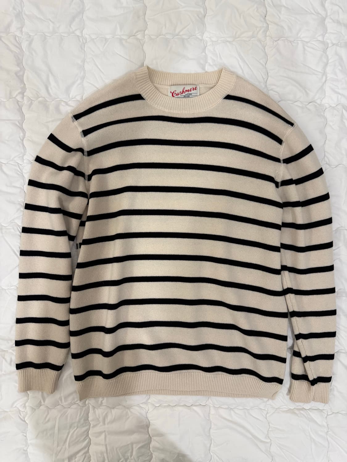 비이커 스트라이프 캐시미어울 니트 아이보리 상품이미지1