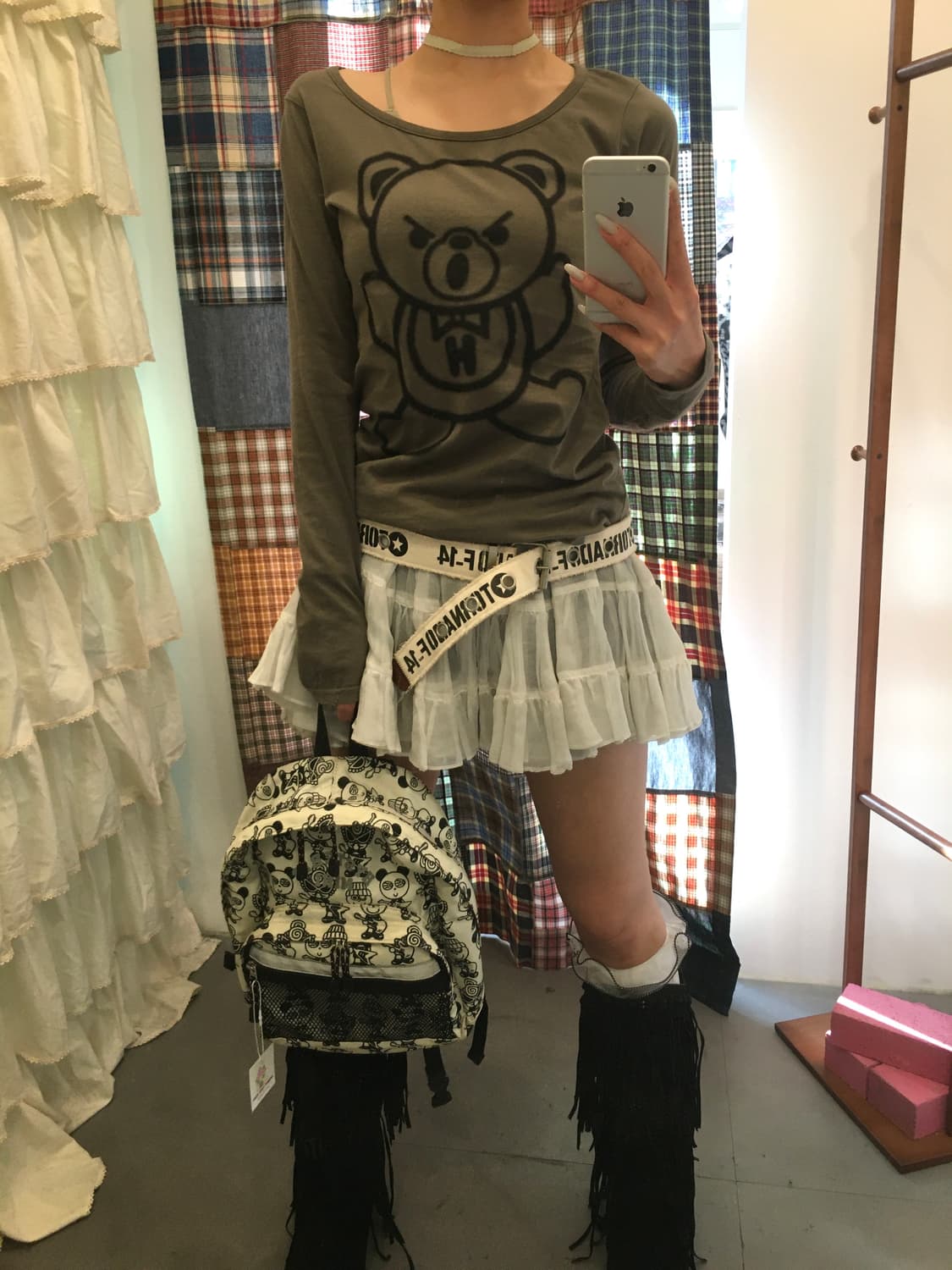 히스테릭글래머 퍽베어 카키 롱슬리브 상품이미지2