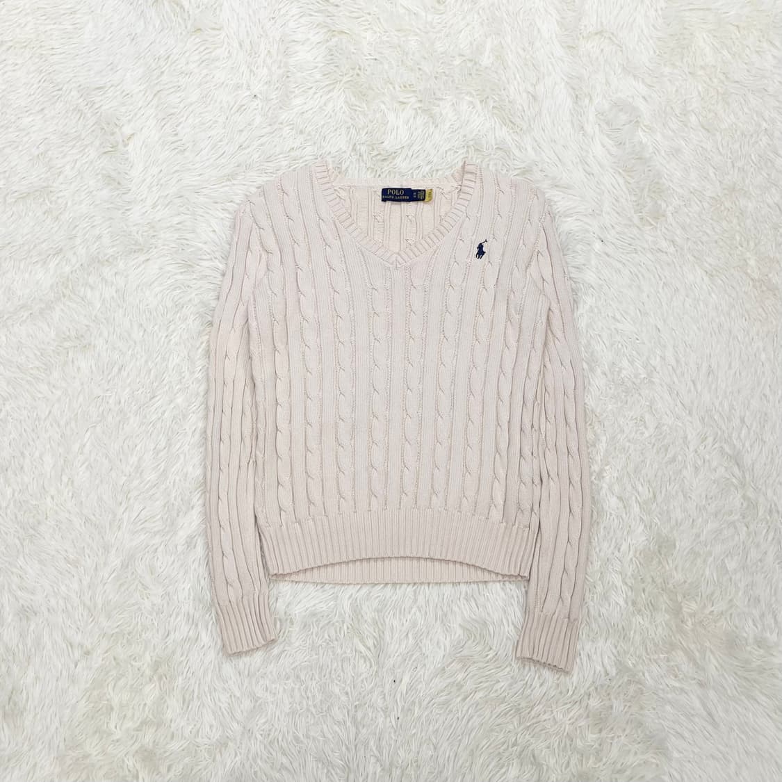 폴로 랄프로렌 포니 로고 케이블 브이넥 니트 베이지 상품이미지2