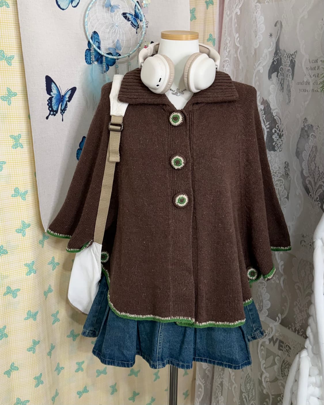 브라운 & 그린 초코나무숲 케이프 니트 가디건 상품이미지1