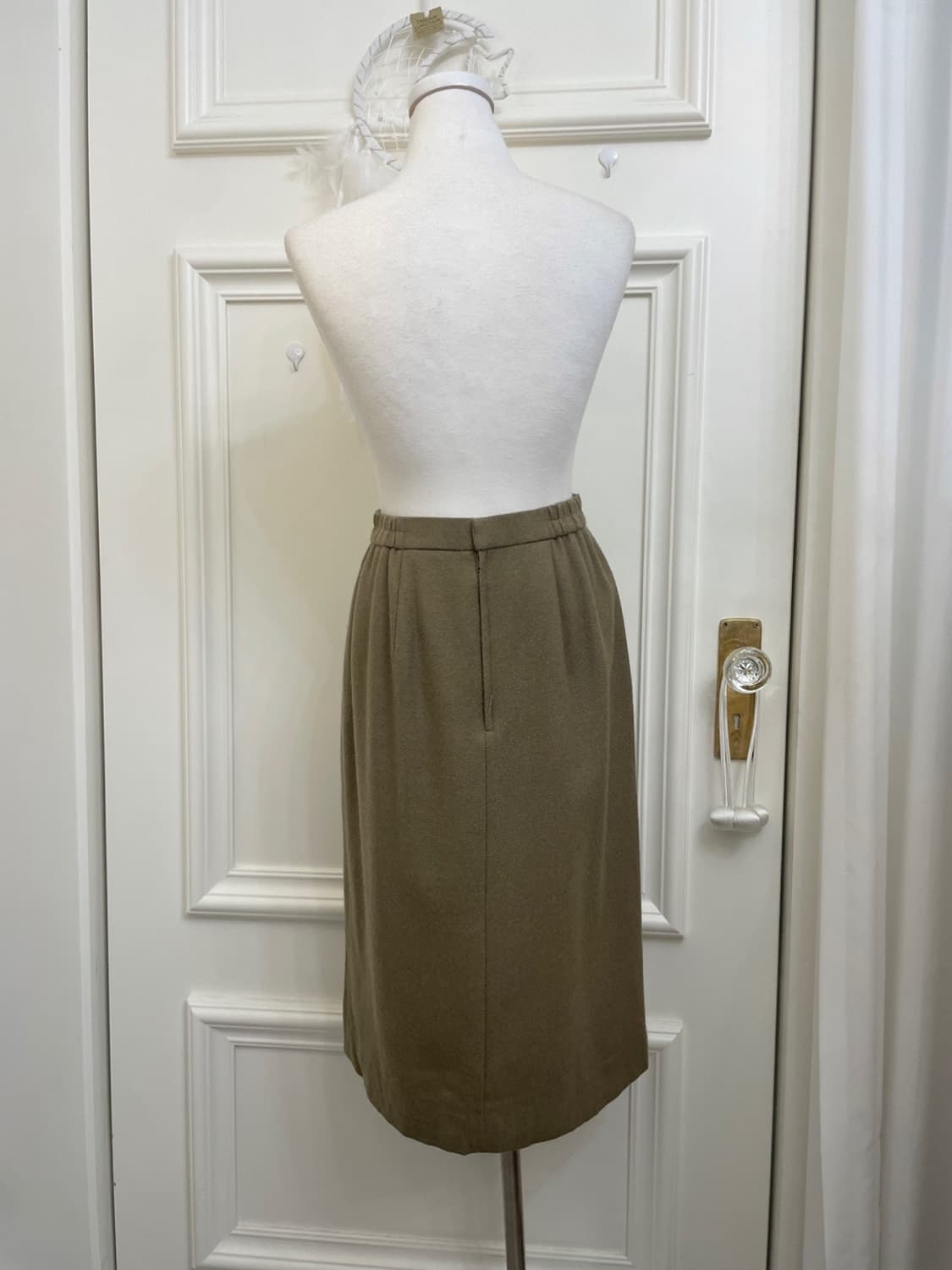 khaki brown twill pleats wool skirt 상품이미지3