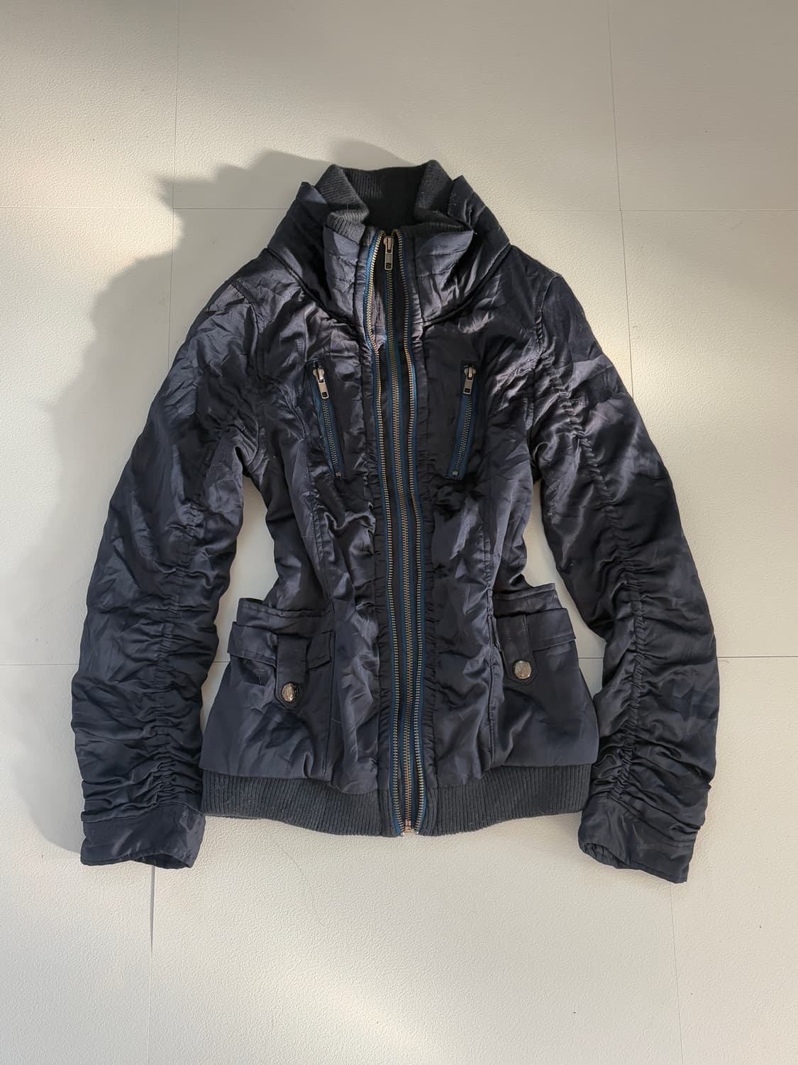 • Navy Shirring High-Neck Jacket 상품이미지1