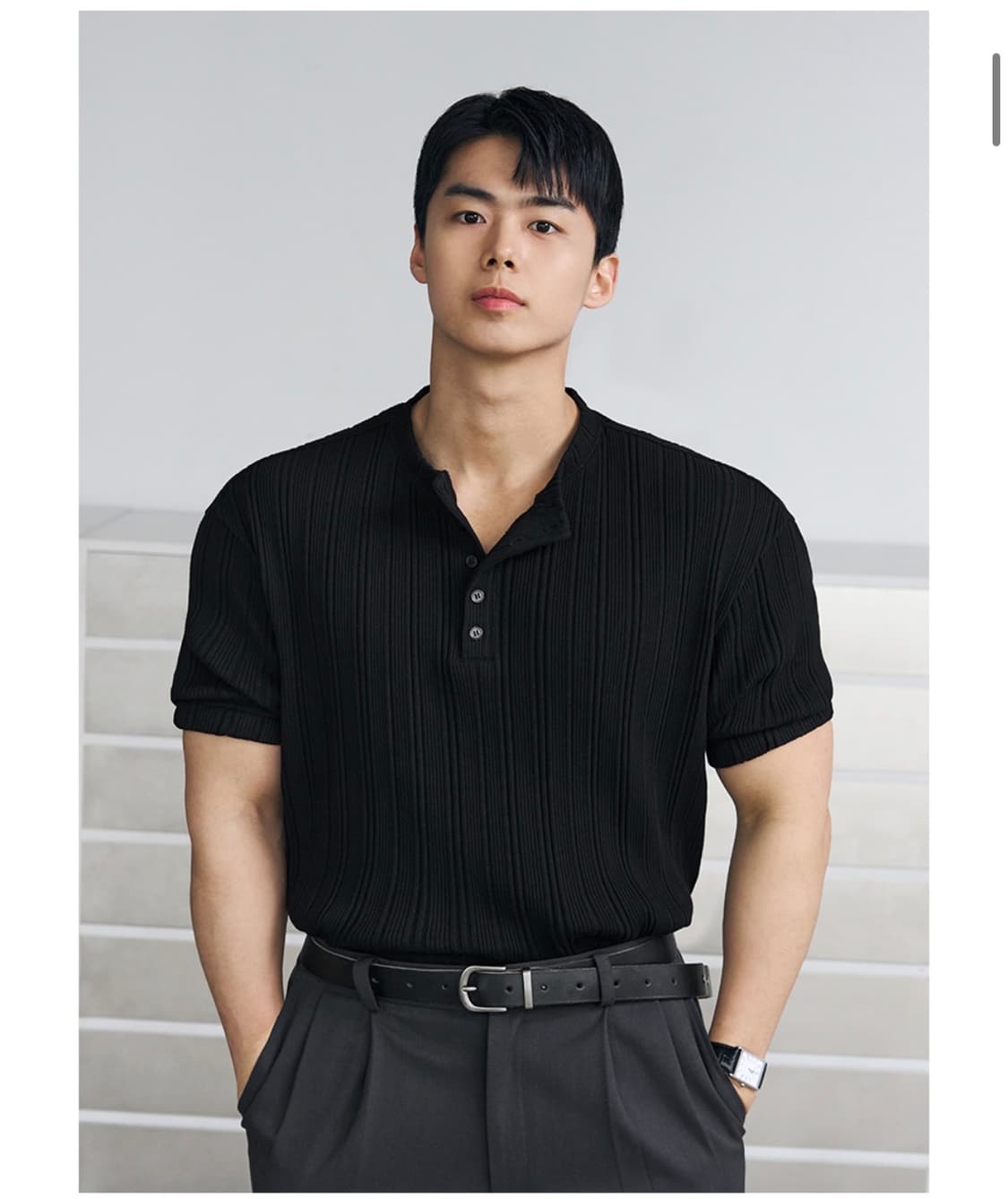 (XL) 드로우핏 만재 콜라보 리브드 헨리넥  반팔 티셔츠 BLACK 상품이미지4