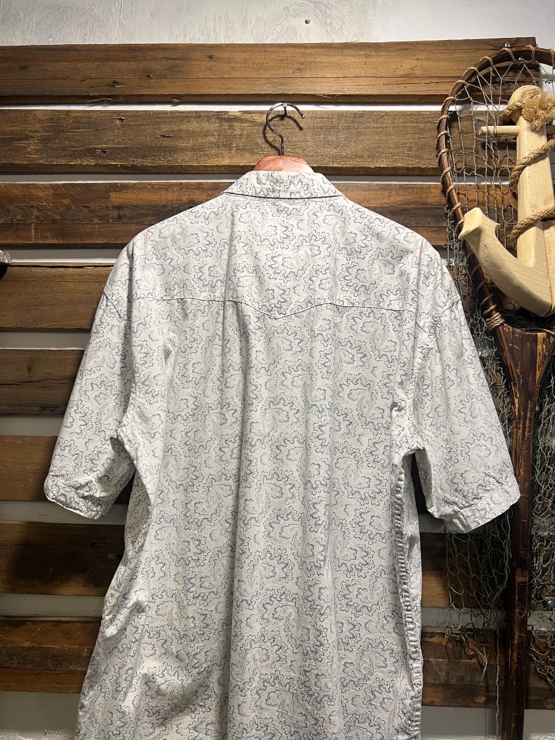 [2XL]90's USA빈티지 페이즐리 패턴 버튼다운 화이트 웨스턴 셔츠 상품이미지5
