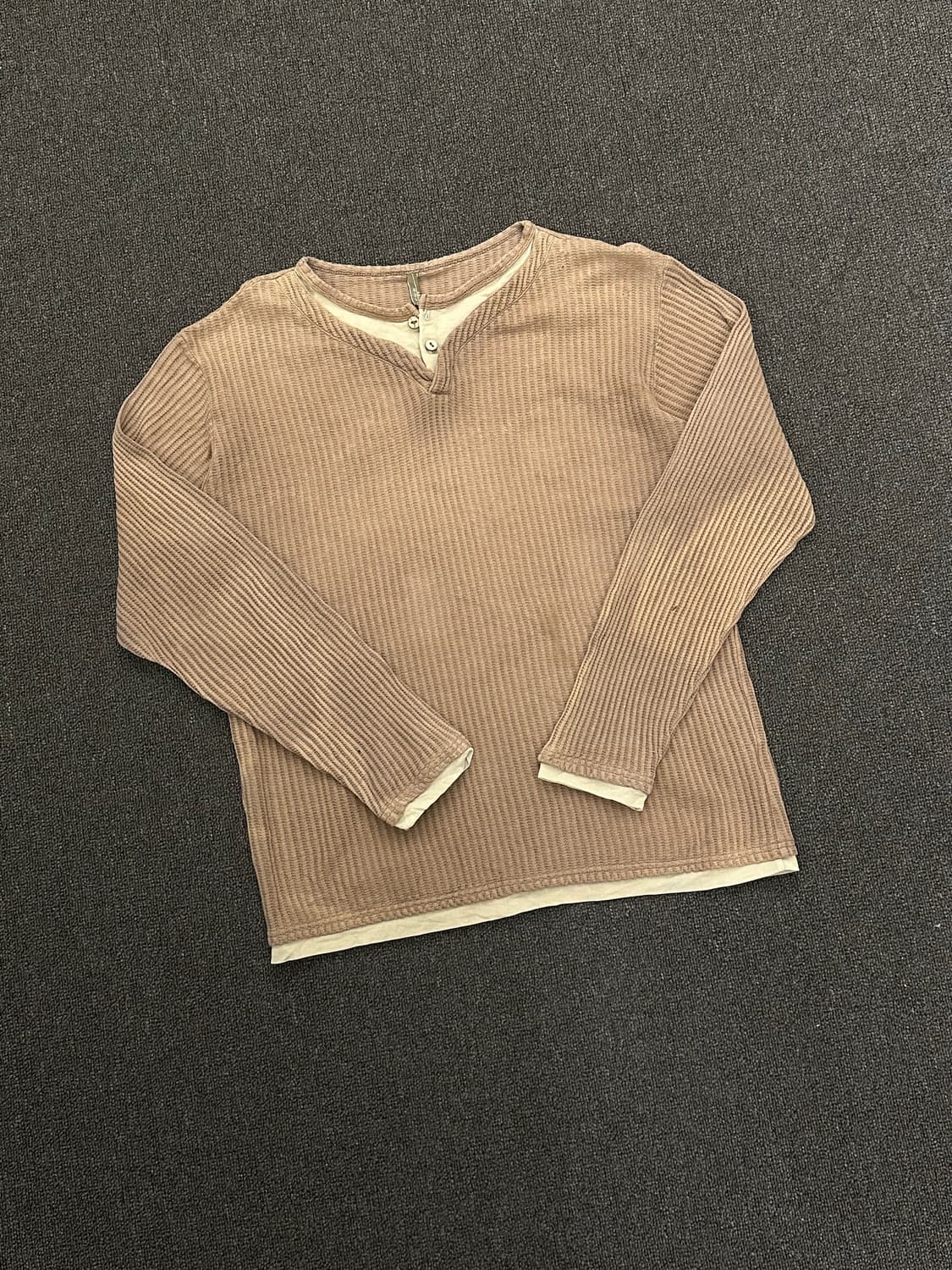 L)Japanese vintage 레이어드 와플 헨리넥 롱슬리브 상품이미지1