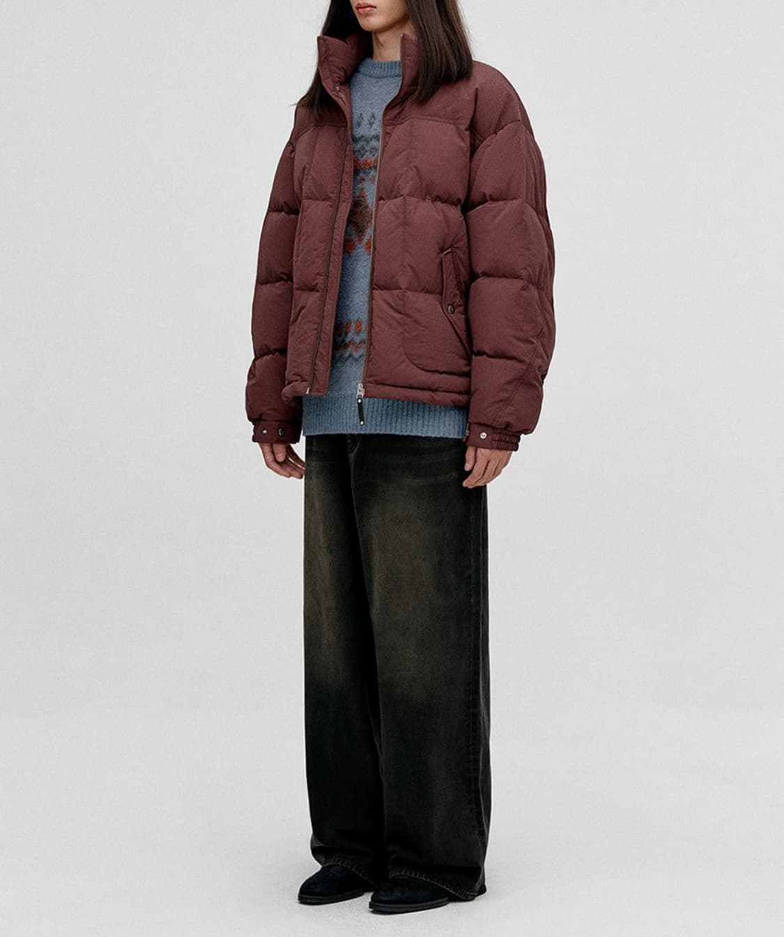 새상품(XL)비바스튜디오 나일론 푸퍼 덕다운 숏패딩 버건디 상품이미지3