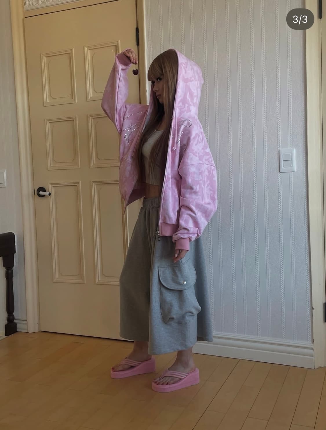 익스파이어드걸 핑크카모 후드집업 Rhinestone Hoodie Zip 상품이미지3