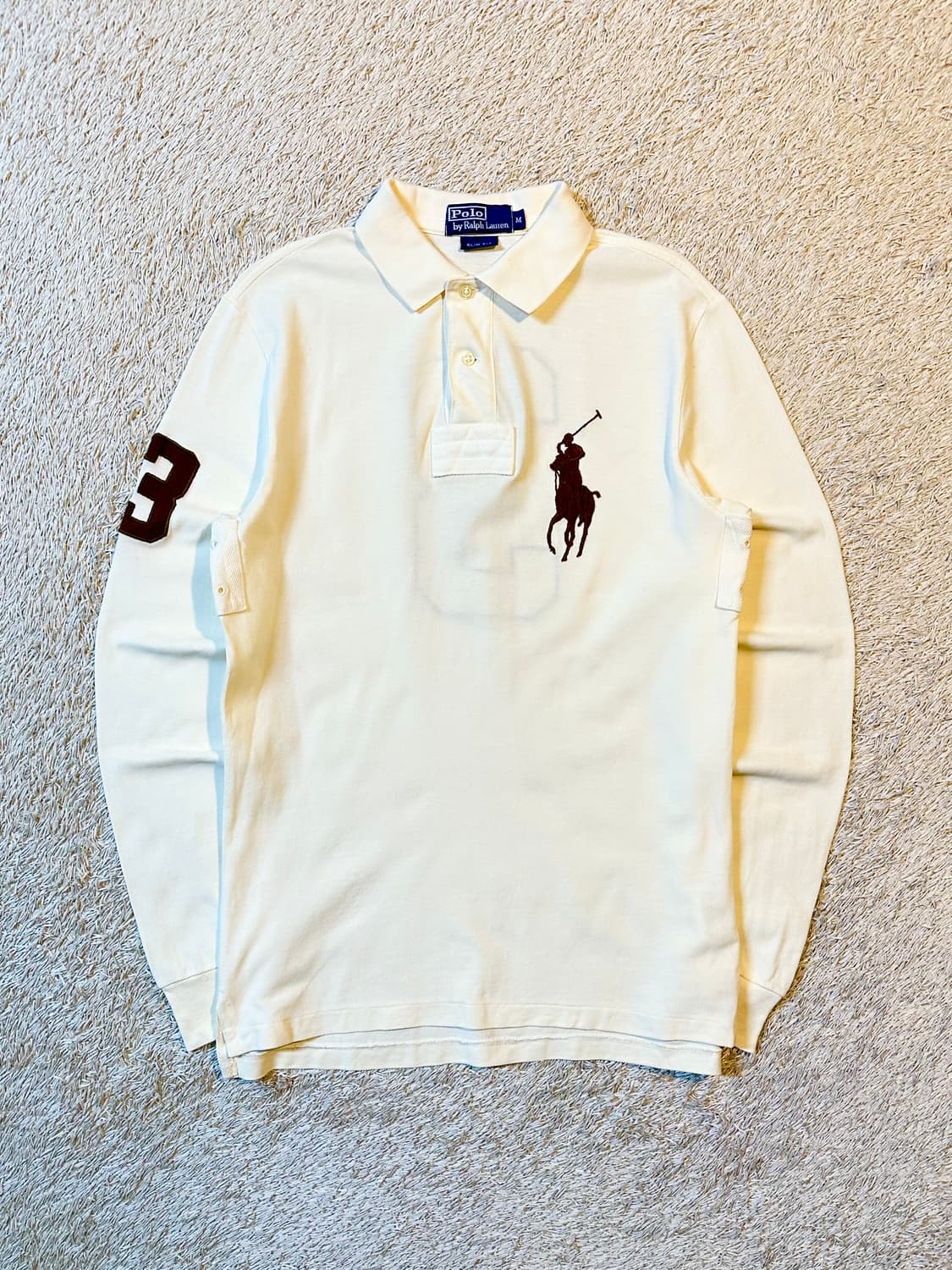 폴로 랄프로렌 슬림핏 빅포니 로고 PK 긴팔 카라티 아이보리 상품이미지1