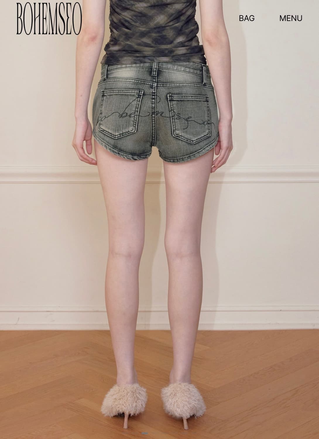 보헤미안서울 JEWEL DENIM SHORTS, GRAY 상품이미지2
