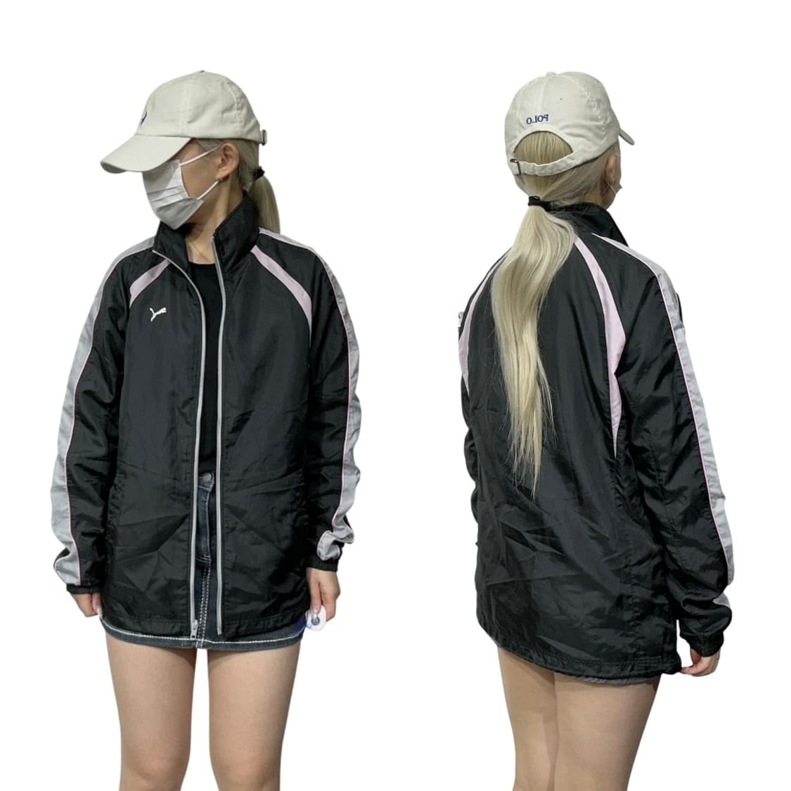 푸마 블랙 핑크 사이드 라인 로고 오버핏 트랙 자켓 L 상품이미지1